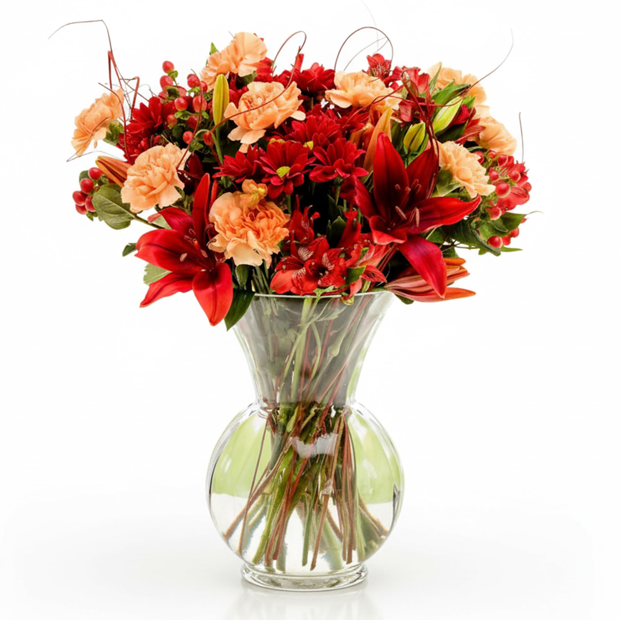 SendaBunch Winter's Wish Fresh Flower Bouquet - Red & Bronze Chrysanthemums, Alstroemeria & Carnations - Personalized Message Card & Flower Food Included - Perfect for Birthdays, Anniversaries & More