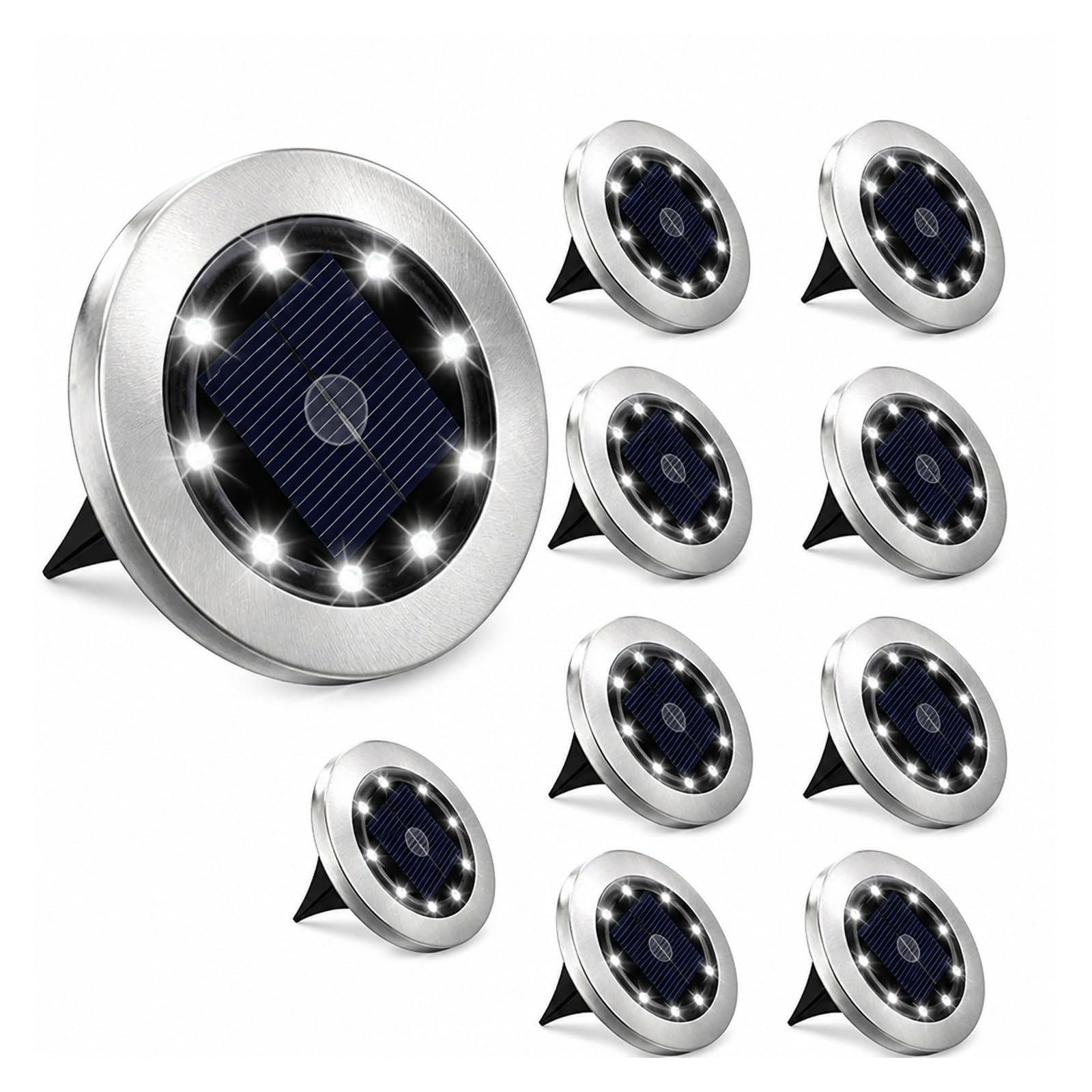AMRTTWY In Ground Lights, 10pcs Solar Ground Light Outdoor 8LED Disk(10pcs White Light)