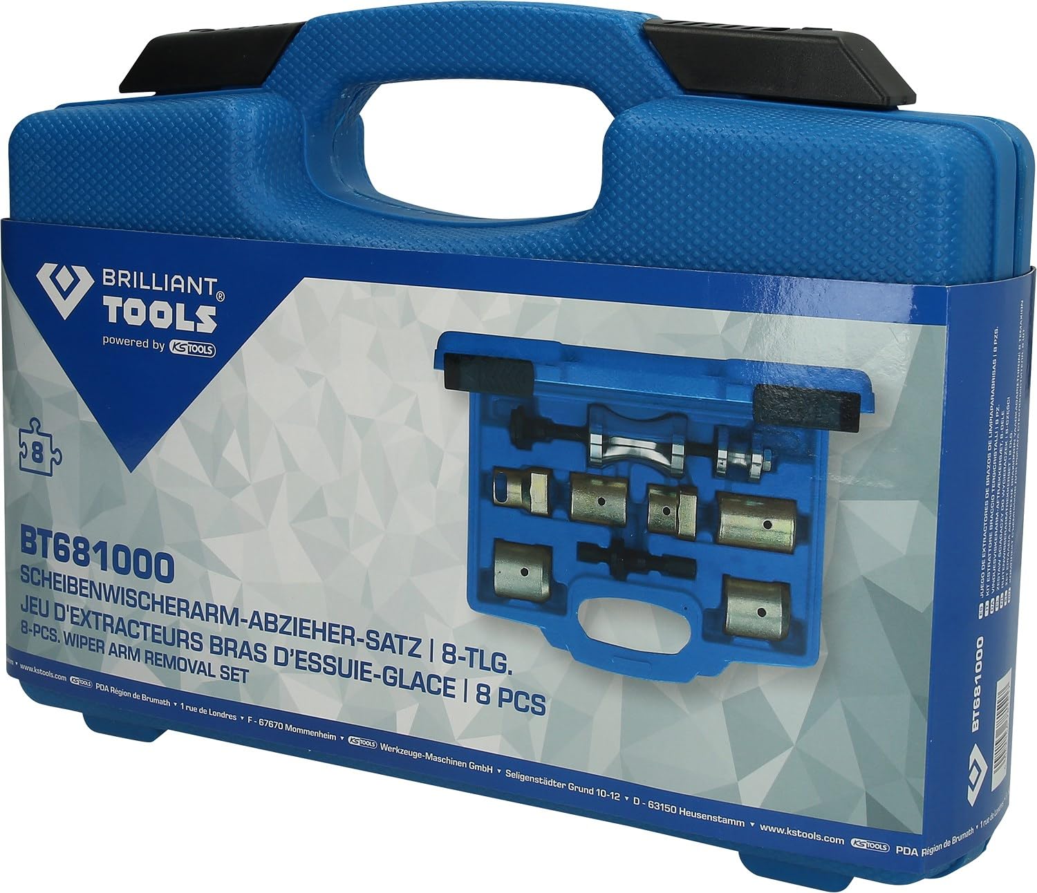 BRILLIANT TOOLS BT681000 Scheibenwischerarm-Abzieher-Satz 8-tlg . [Powered by KS TOOLS] Mit Stabilem Blauen Transportkoffer