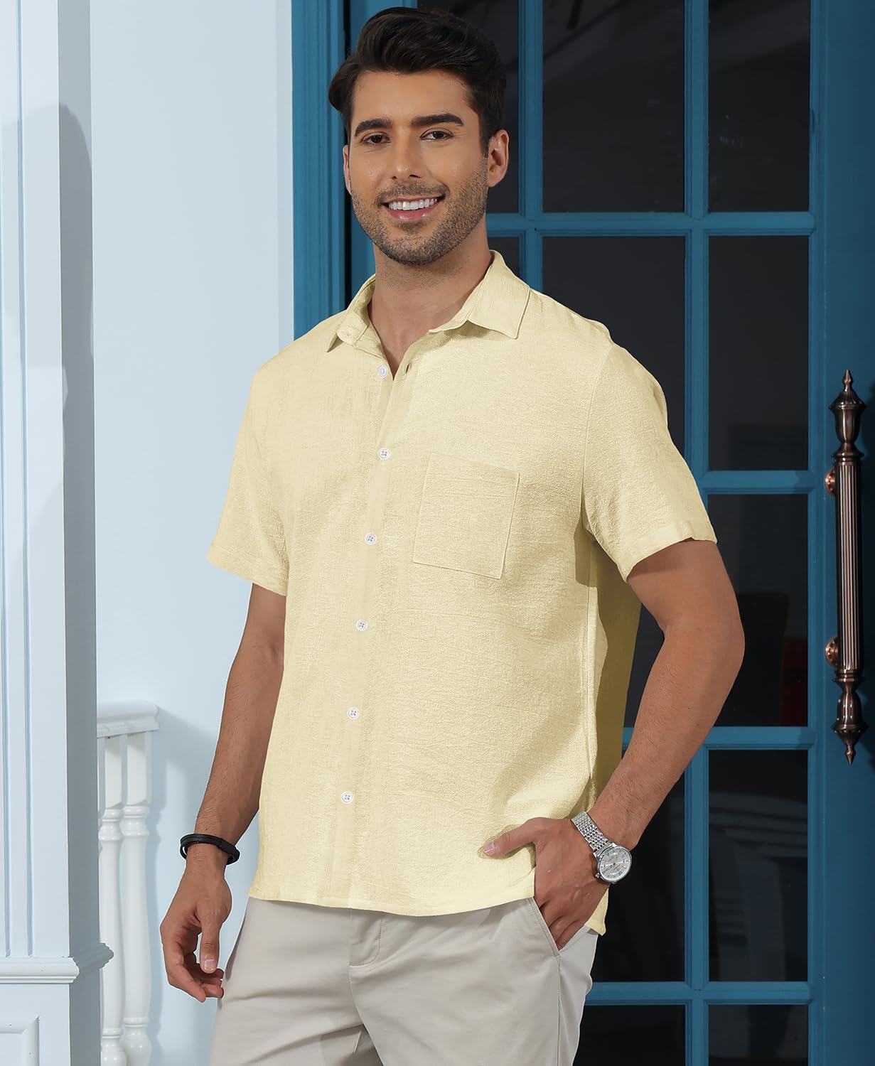 KYKU Cotton Shirt for Men: Casual Beach Summer Button Down Short Sleeve Clothes - Image 2