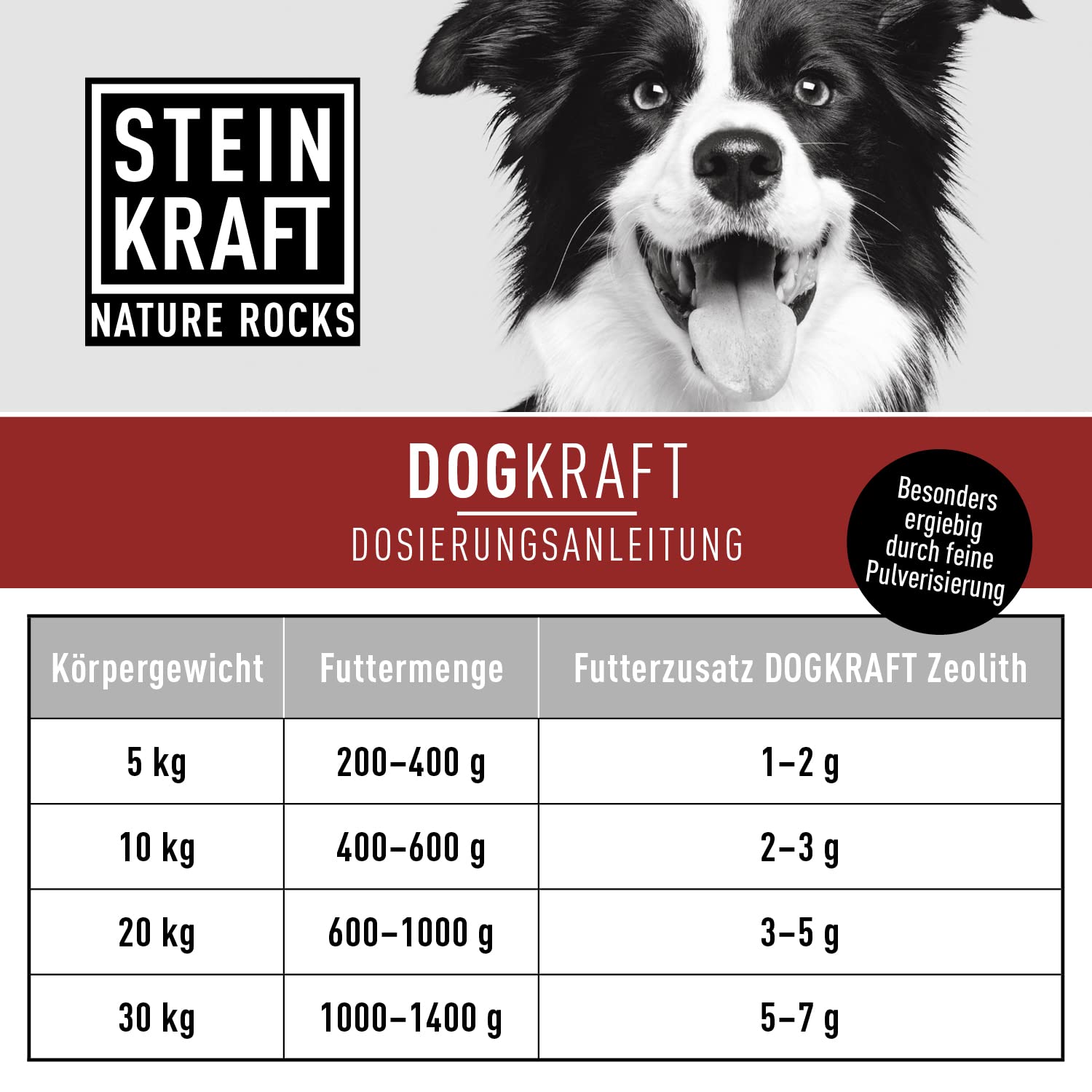 Zéolith Poudre pour chien 450 g, 14 μm, haute teneur en clinoptilolite, qualité supérieure, sans additifs