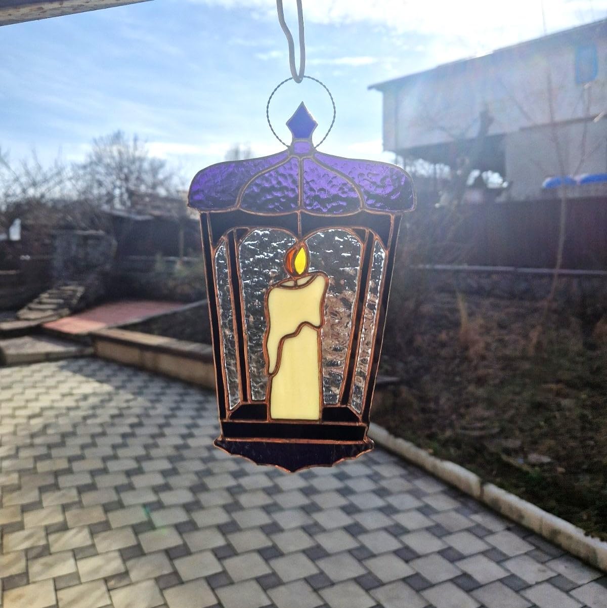 Stained Glass Candle Lantern Suncatcher Stained Glass Window Hanging or Wall Decor