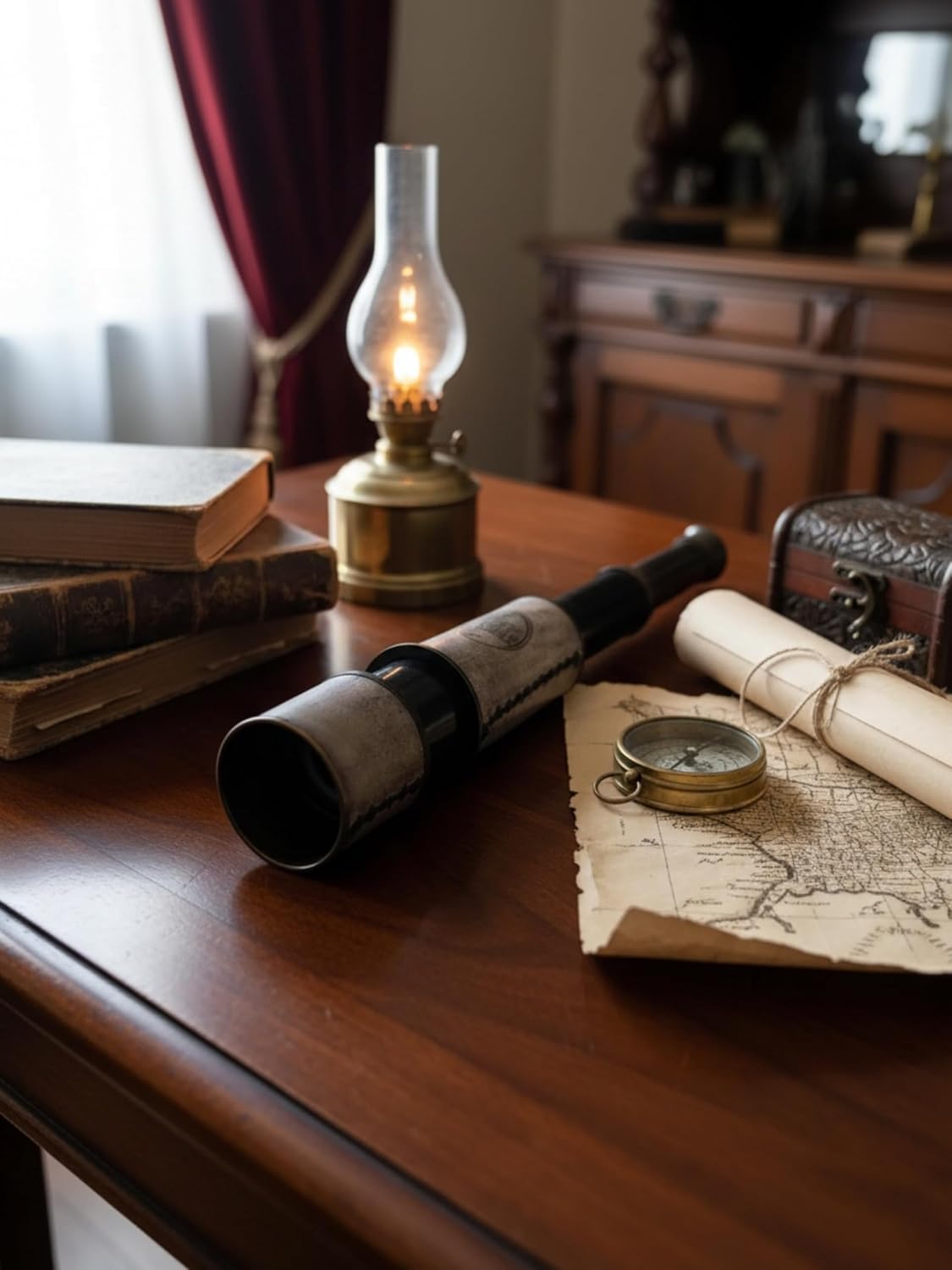 Vintage Brass Spyglass Telescope Handheld Nautical Telescope with Leather Grip, Antique Maritime Decor & Functional Viewing Scope for Travel, Gifting & Home Office