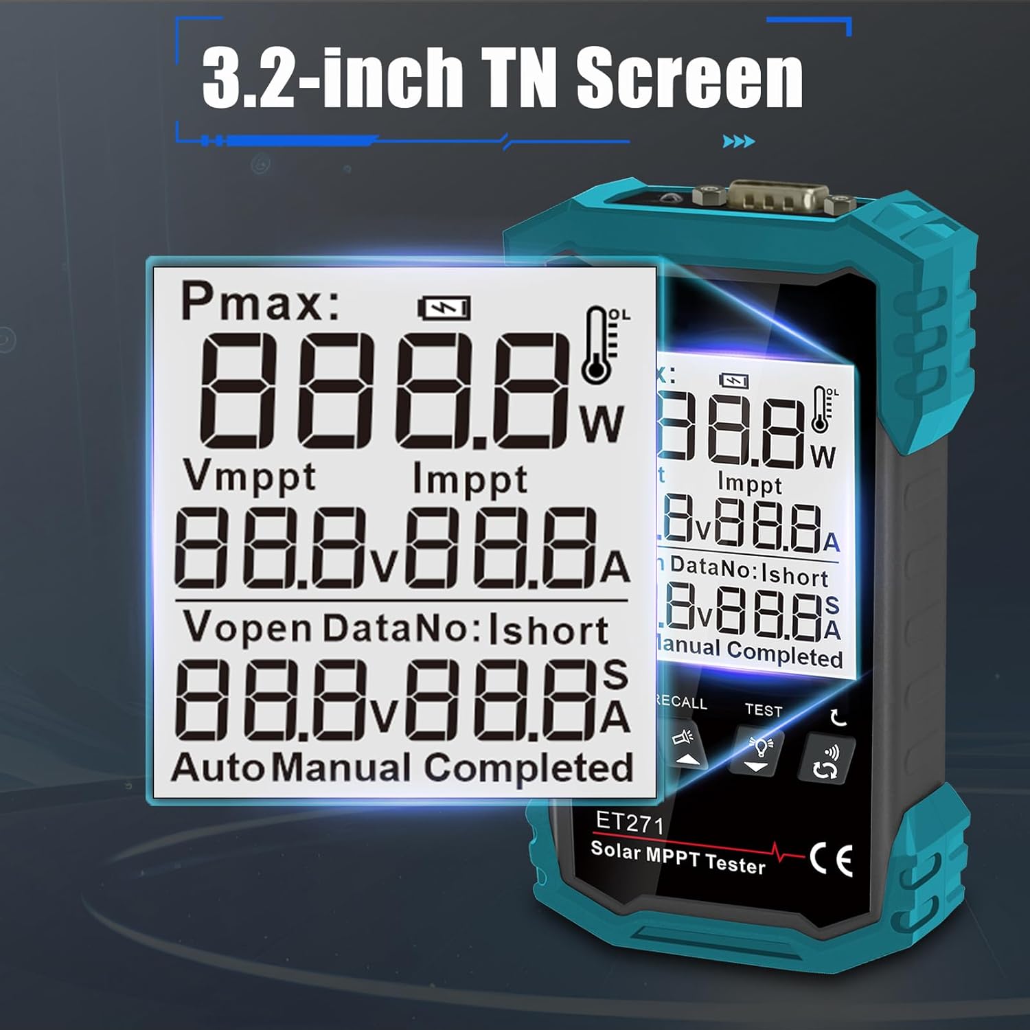 1600W Solar MPPT Tester PV Analyzer Digital Solar Panel Meter with Auto Manual Mode 90V 40A for Residential Commercial Solar Systems