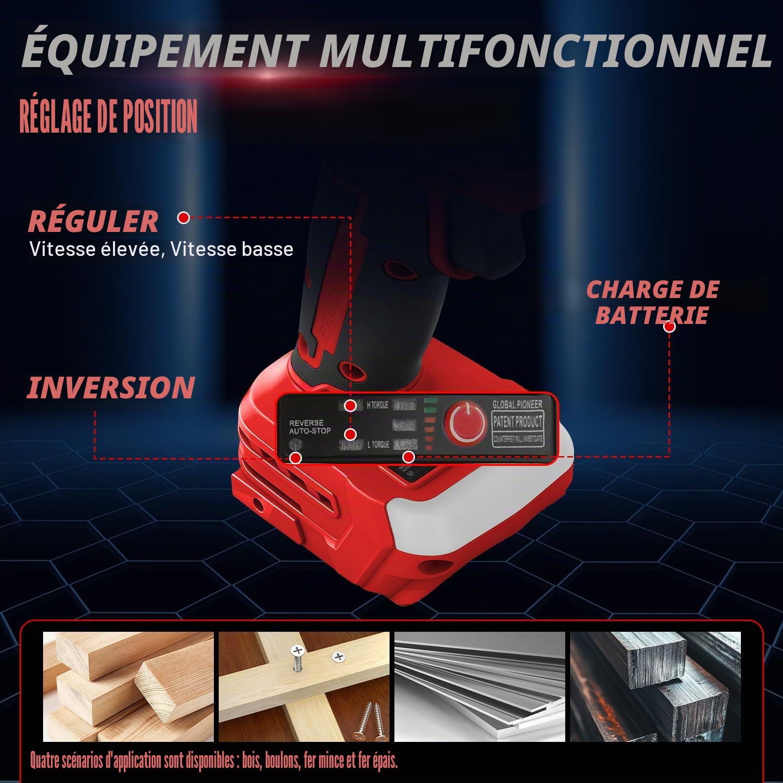Visseuse à percussion sans fil de 0,6 cm compatible avec batterie Milwaukee 18 V (sans batterie), perceuse à percussion sans balais de 2 500 lbs, 1800 tr/min avec lumière LED pour installation à