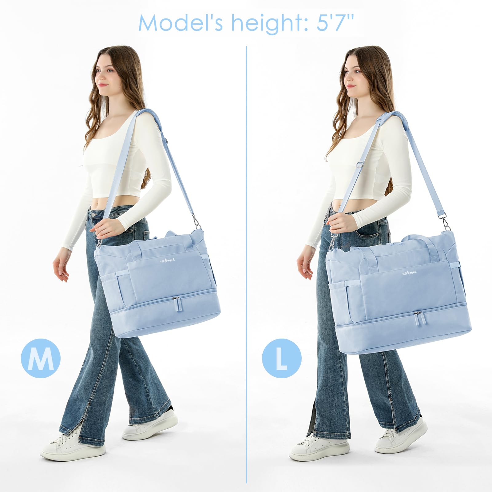 Gym Bag for Women, 45L Carry On Travel Duffel Bag with Shoes Compartment view 6