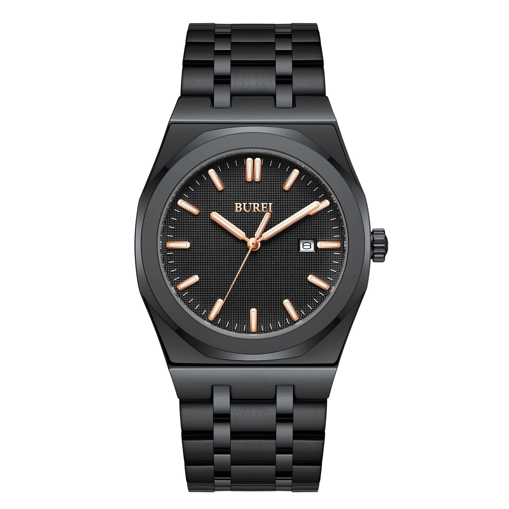 BUREI Orologio da uomo in acciaio inossidabile Orologio analogico al quarzo impermeabile con data Business Casual moda orologi da polso per uomo, nero