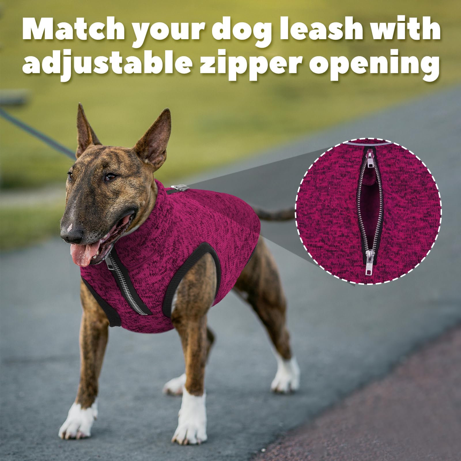 ROZKITCH Suéter para perro, chaqueta para perro con forro polar, abrigo de punto para perros pequeños con apertura de cremallera para arnés, chaqueta de forro polar para perro, cuello ajustable,