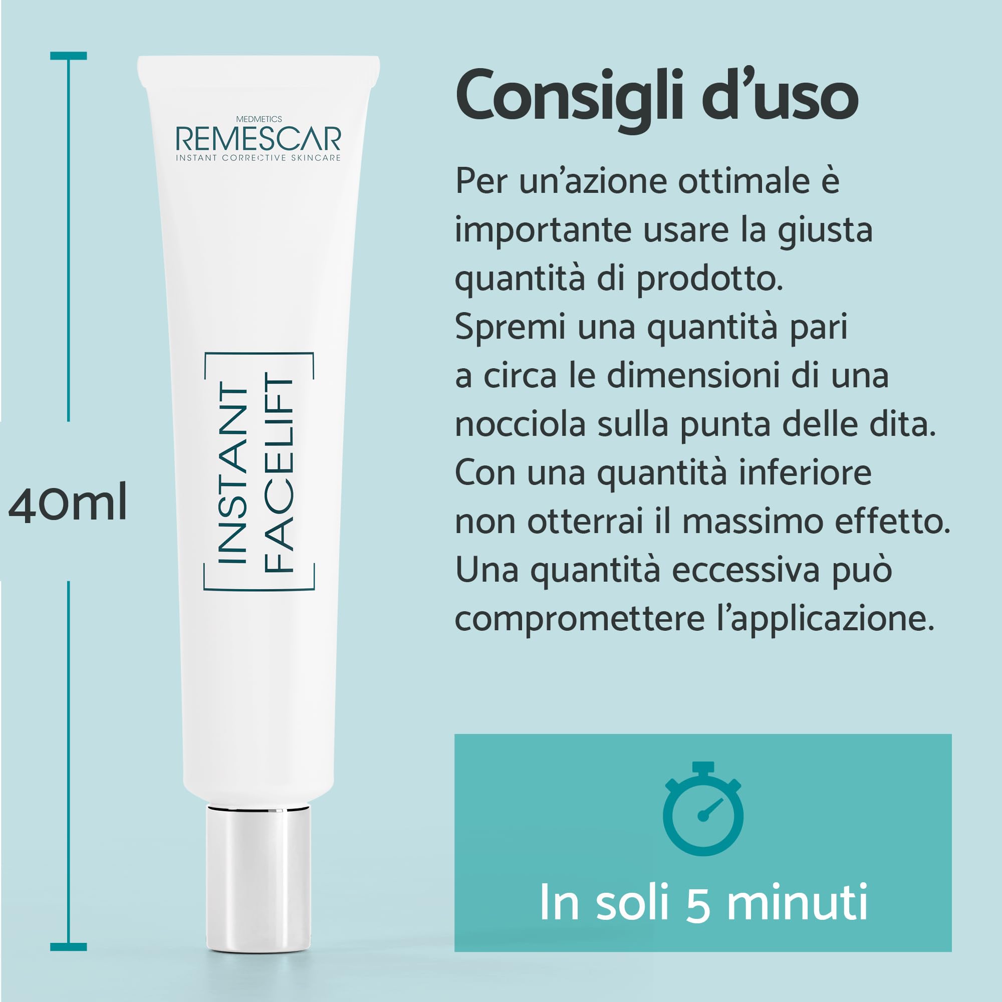 Remescar Crema Lifting Istantaneo Viso 40ml – Fino a 45 Applicazioni – Rassoda e Solleva Viso e Contorno Mascella in 5 Minuti