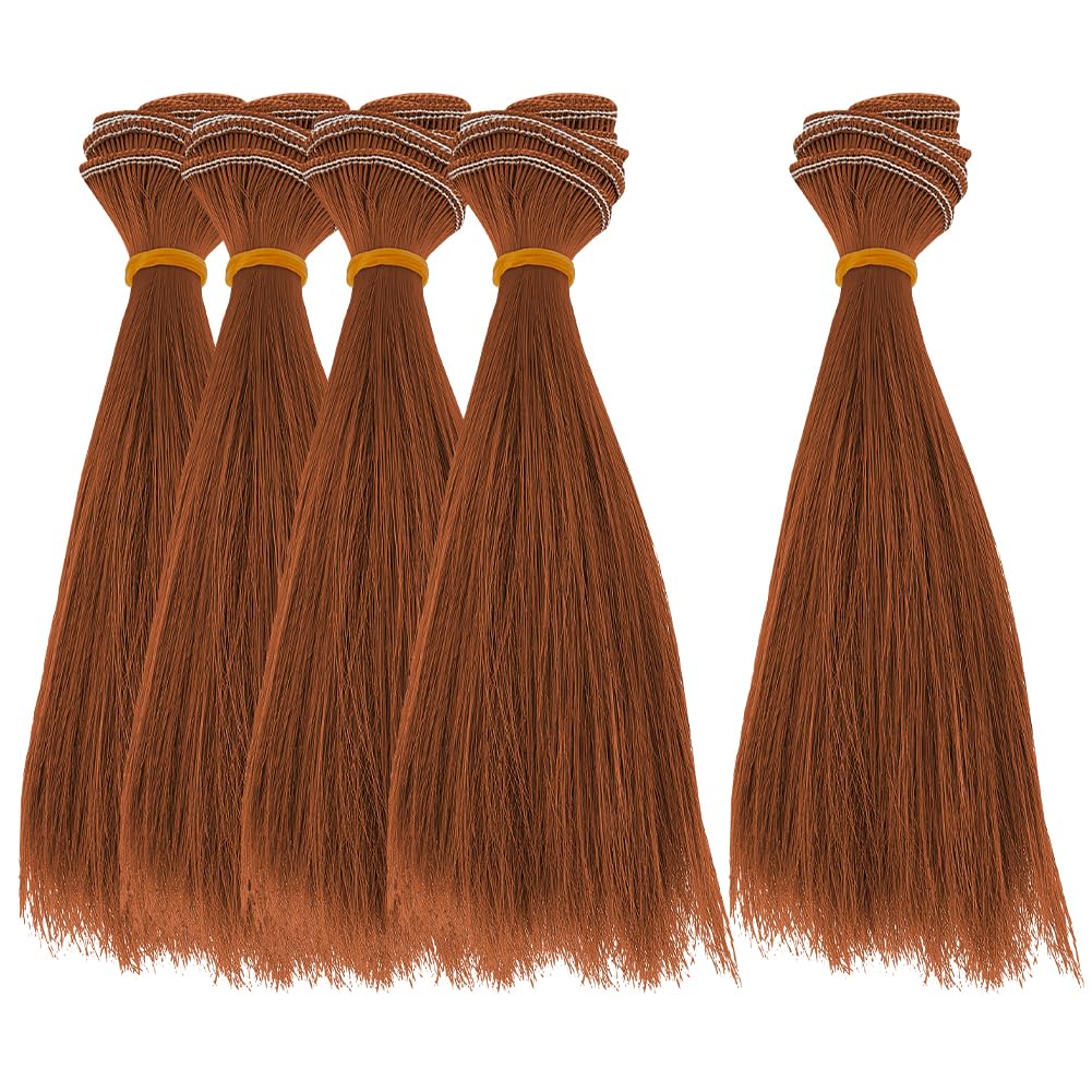 DICOSMETIC 5Pcs Doll Wig Hair 15.5cm High Temperature Fiber Straight Short Doll Hair Wefts Dolls Making Kits Dolls Hairs Extensions Saddle Brown Faux