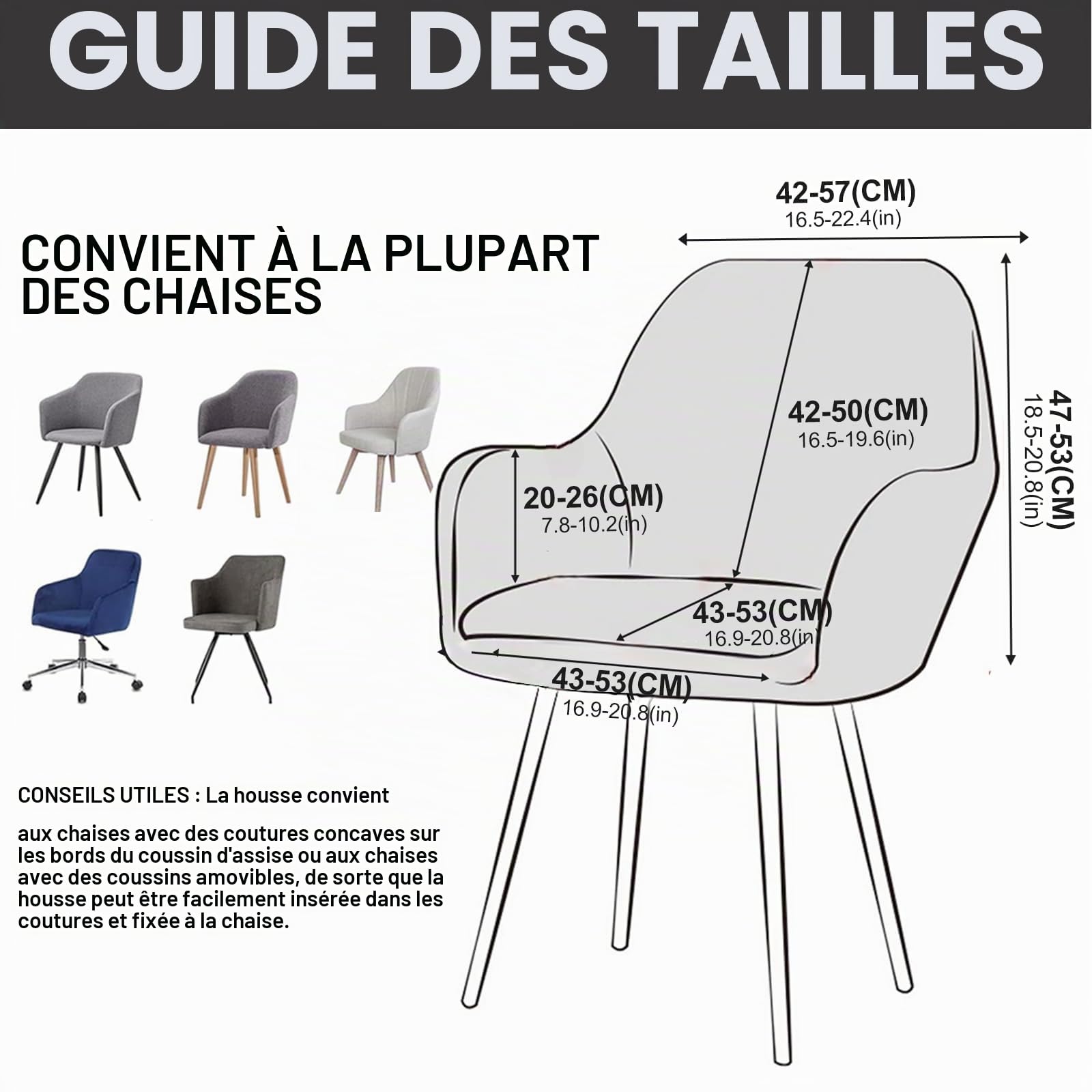 Alishomtll Lot de 6 housses de chaise extensibles avec accoudoirs - Noir