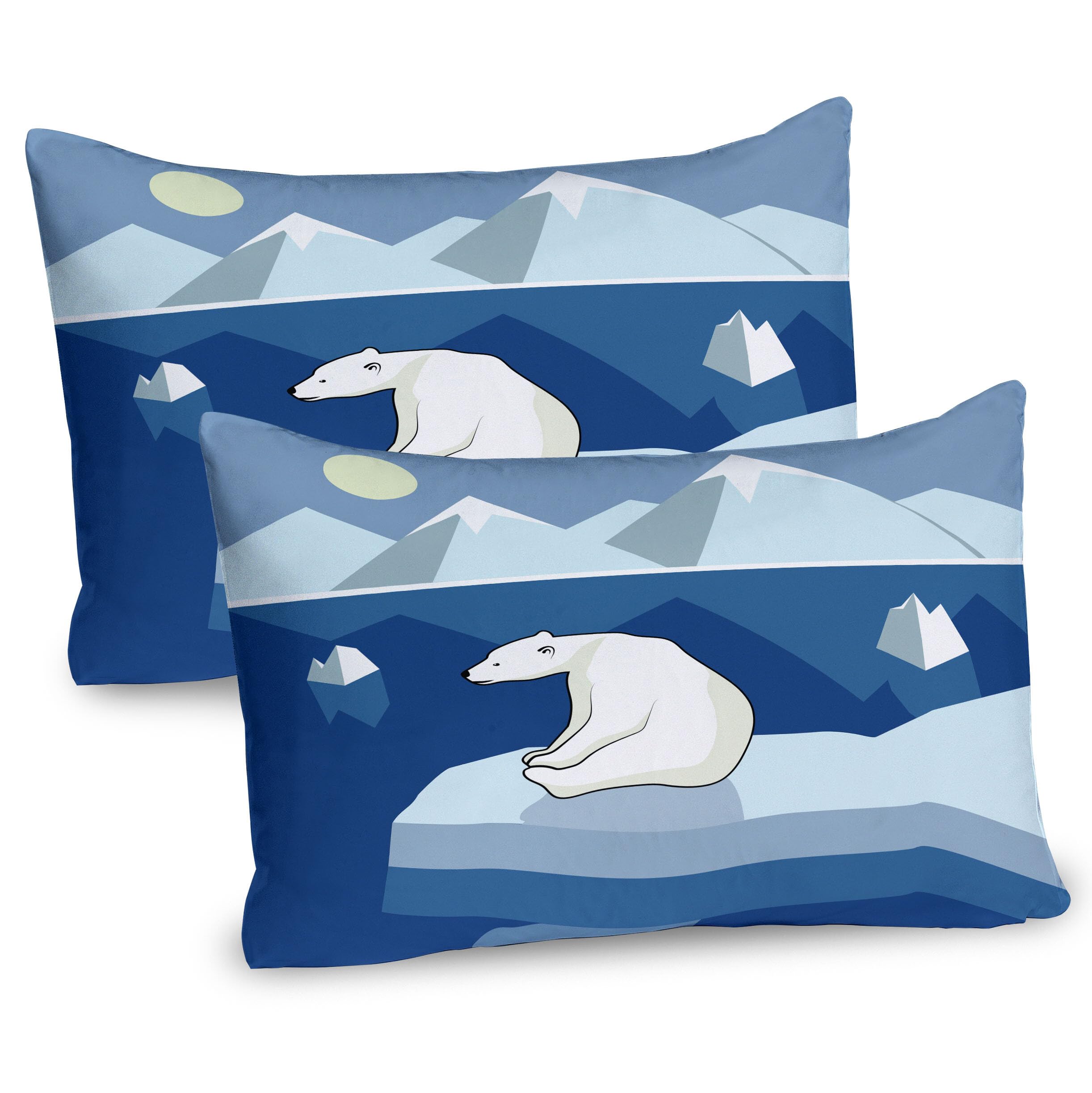 Ambesonne Polar Bear Pillow Sham Set of 2, Lonely Bear on Iceberg Watching The Night Polar Landscape Panorama, Quality Microfiber Bedding Item for All Seasons, 26