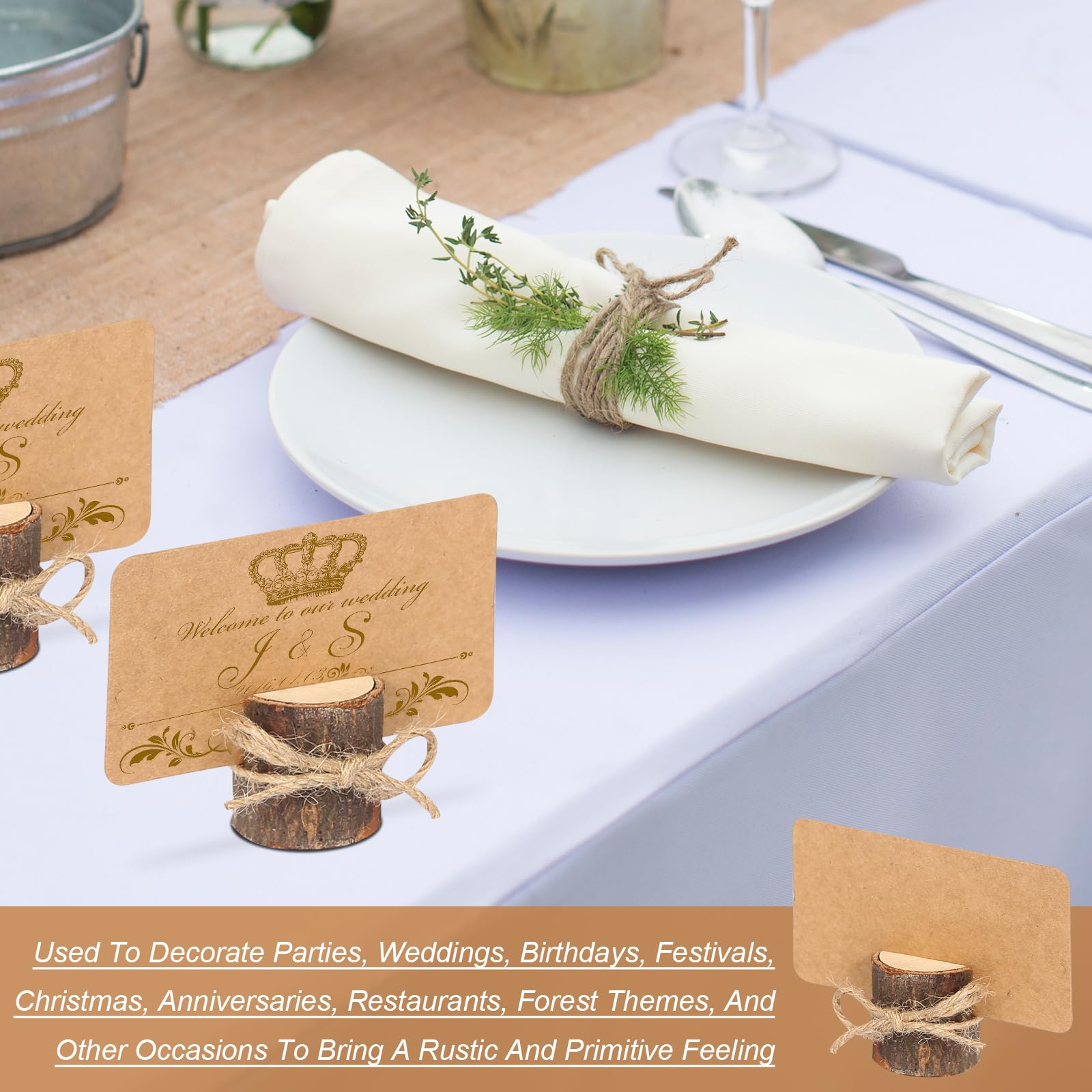 Porte-cartes De Table Rustique En Bois Véritable Avec écorce De Bois - Porte -carte De Table, Porte-nom, Porte-carte Pour Fête De Mariage (30 Supports + 30 Feuilles De Papier Kraft