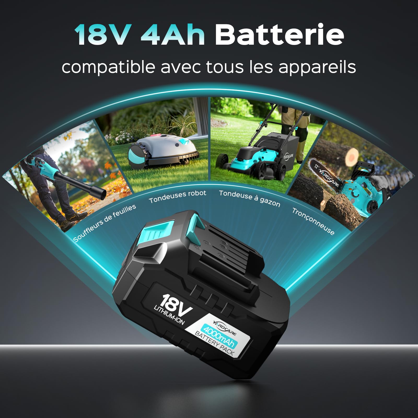 YARDCARE Tronçonneuse sans fil 16 pouces, moteur brushless 1600 W, vitesse de chaîne 21 m/s, avec écran LED et 2 batteries de 4 Ah, tension de chaîne sans outil et lubrification automatique