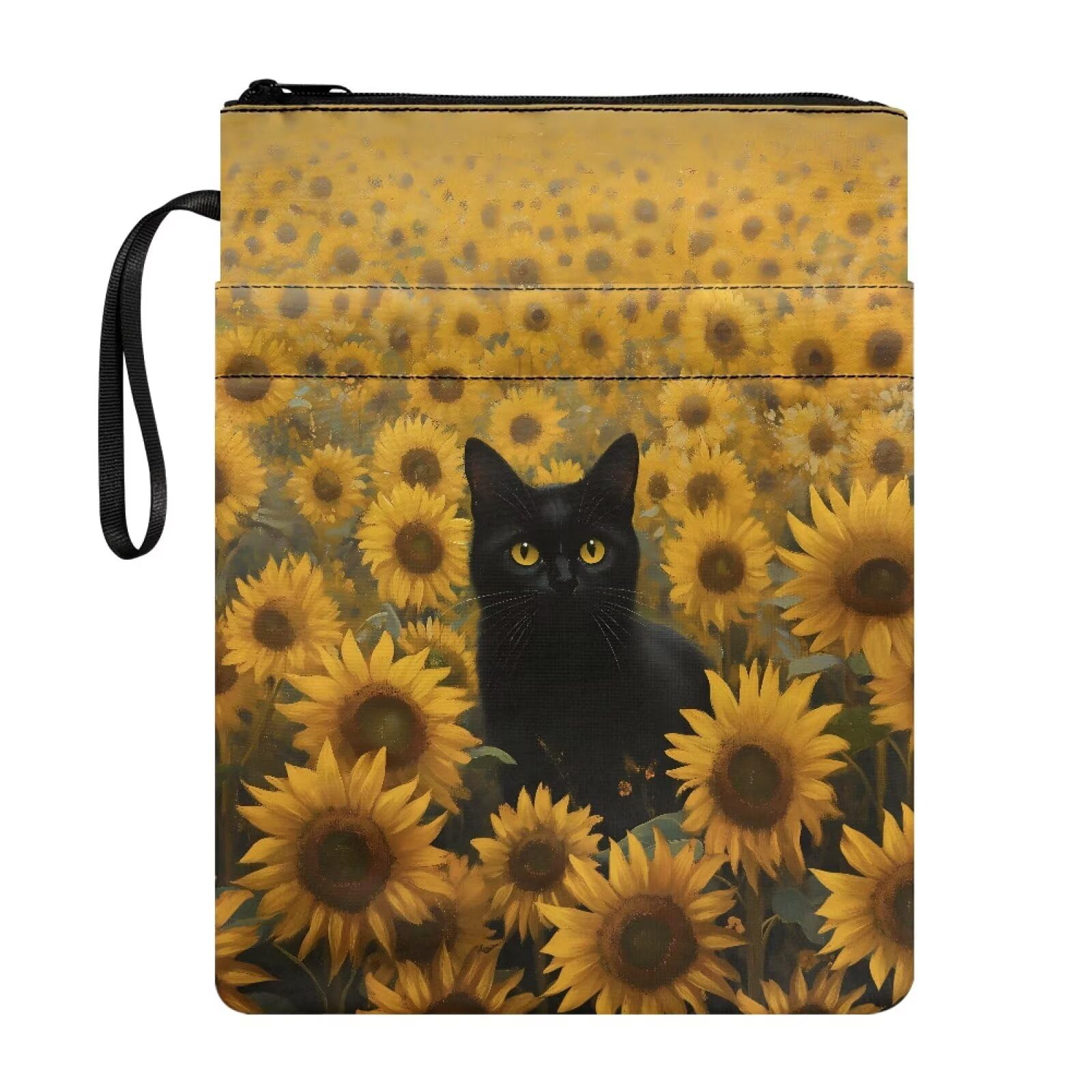 UOIMAG Sunflower Black Cat Book Pouch for Girls Back to School Book Sleeve Cover Protector Bag — image 1