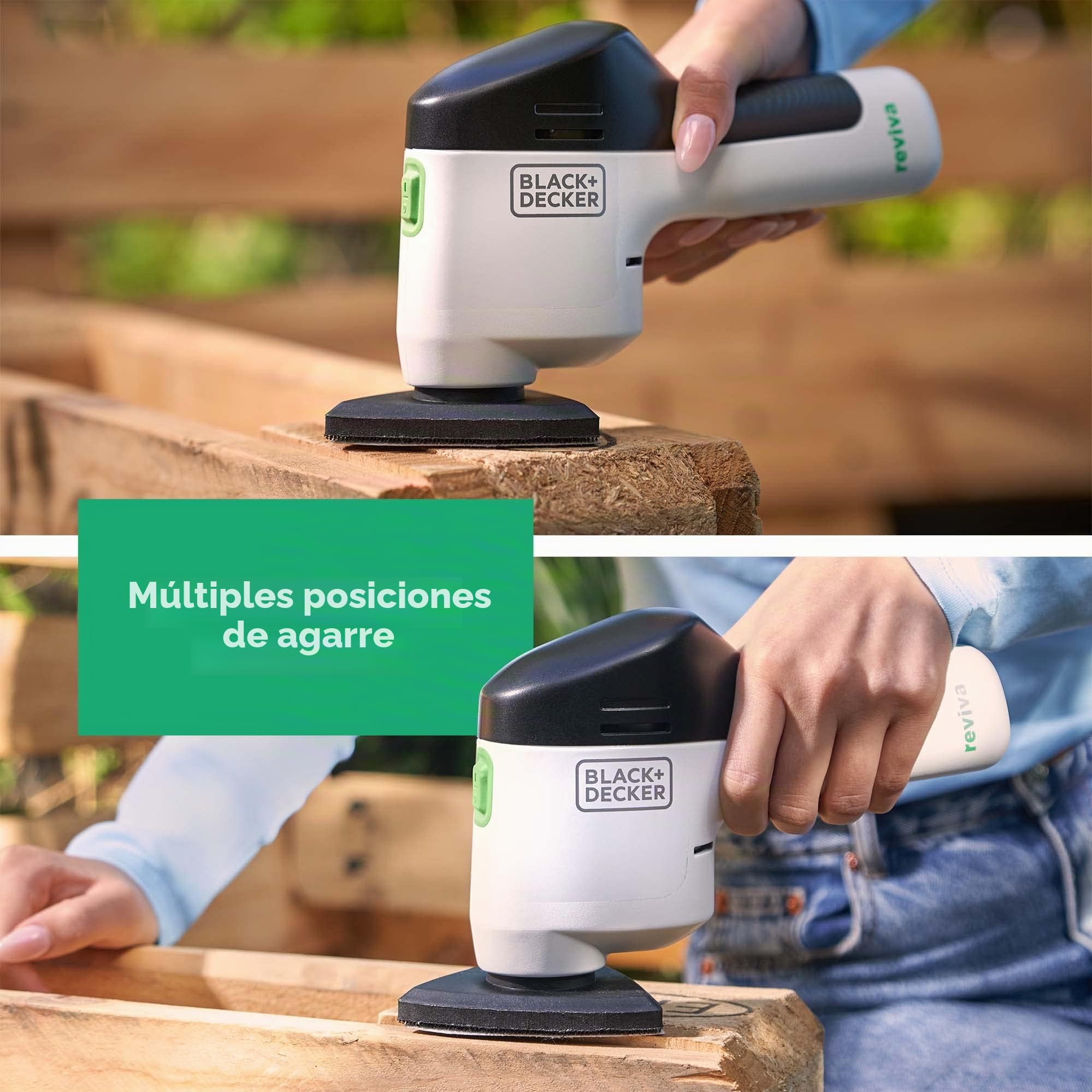 BLACK+DECKER Reviva - Lijadora inalámbrica ecológica de 12 V hecha de 50% material reciclado para toques finales a necesidades de bricolaje, REVDS12C-GB