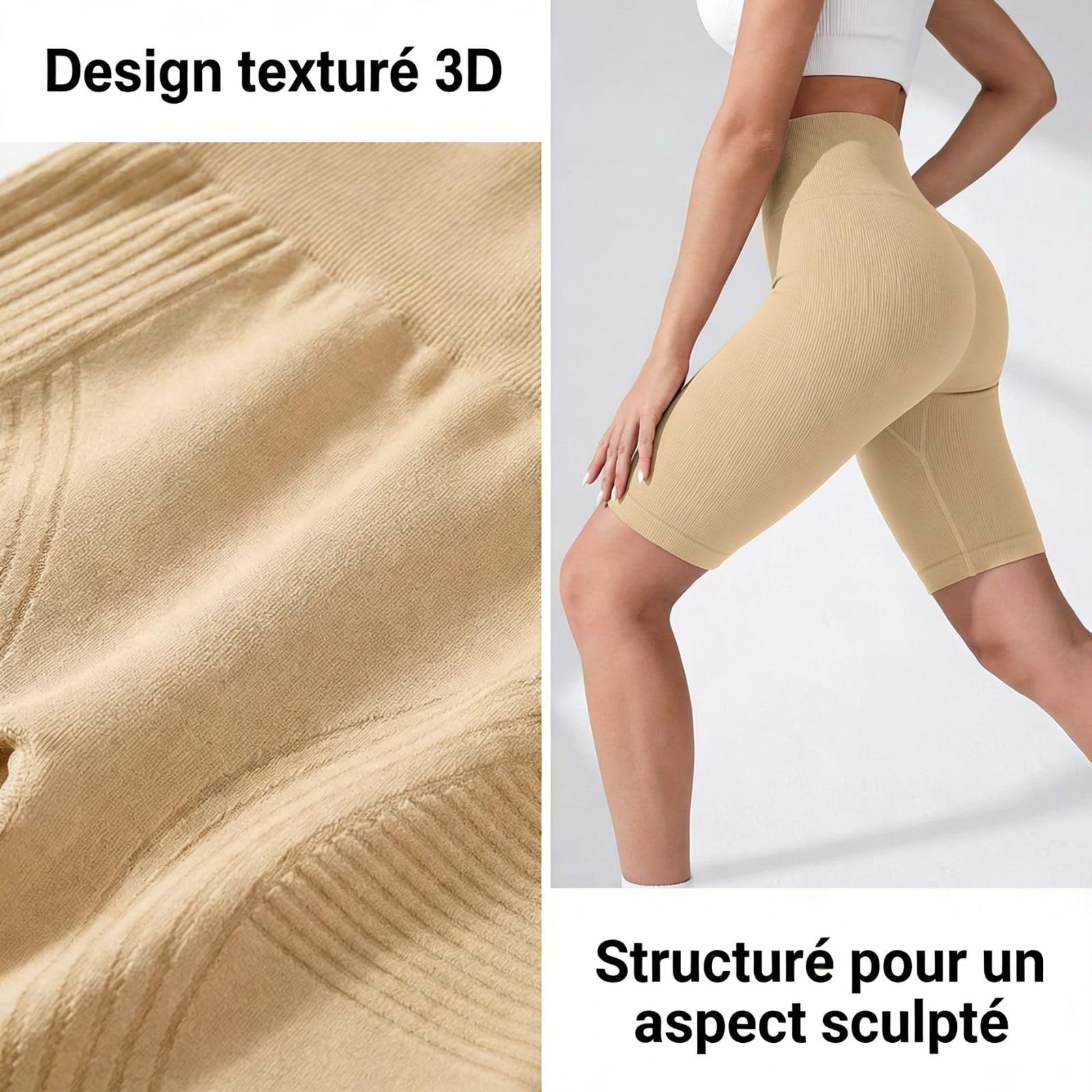 Legging Court 3D Anti Cellulite Femme Compression Minceur Taille Haute sans Couture Sculptant Court Shorts Push up Opaque De Yoga Sport Fitness Trousers