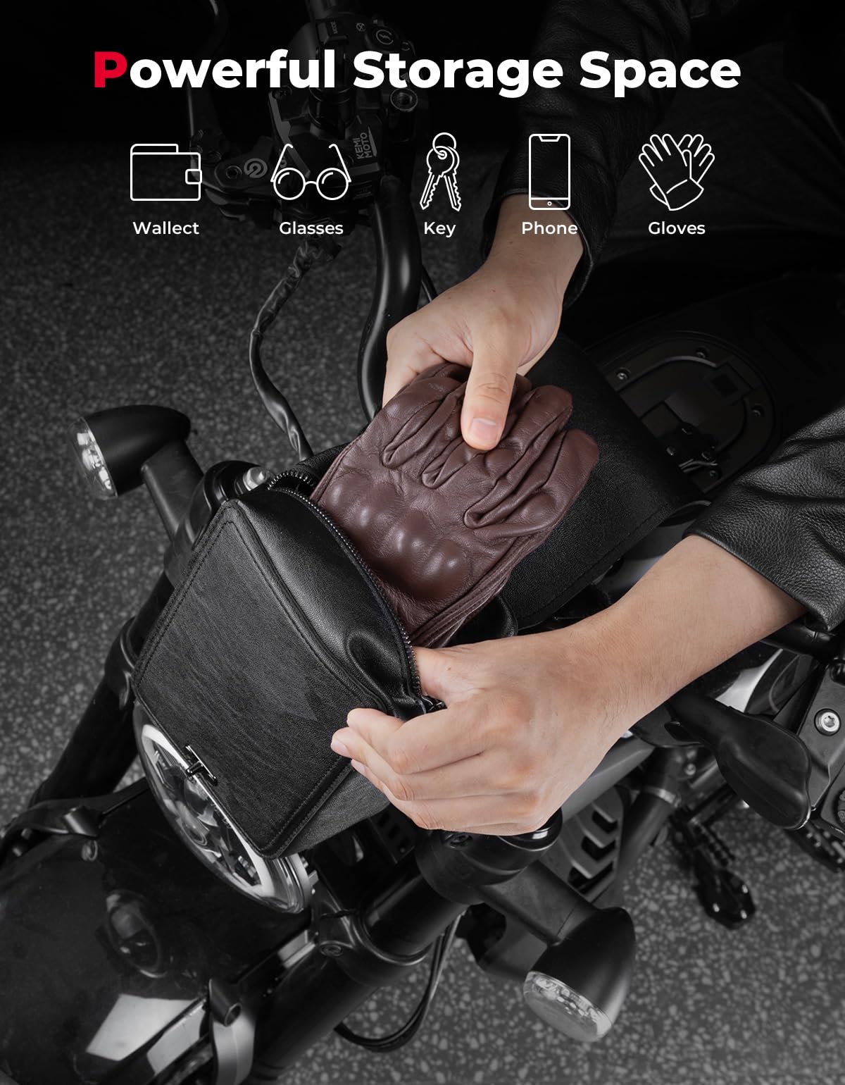 KEMIMOTO Sac de guidon universel en cuir avec poignée en T, style rétro, sac de rangement étanche, compatible avec Cruiser Softail Dyna Sportsters
