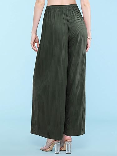 Miniatura 4 de Made by Johnny - Pantalones Palazzo de pierna ancha para mujer Cintura alta con ajuste fluido y cordón en la cintura para estilo casual