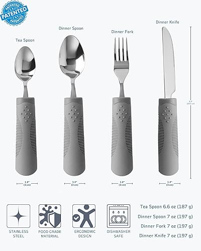 Miniatura 6 de Utensilios adaptativos (juego de 4 piezas) con peso de 7 onzas cada uno- Utensilios con peso para temblores de manos y pacientes de Parkinson -