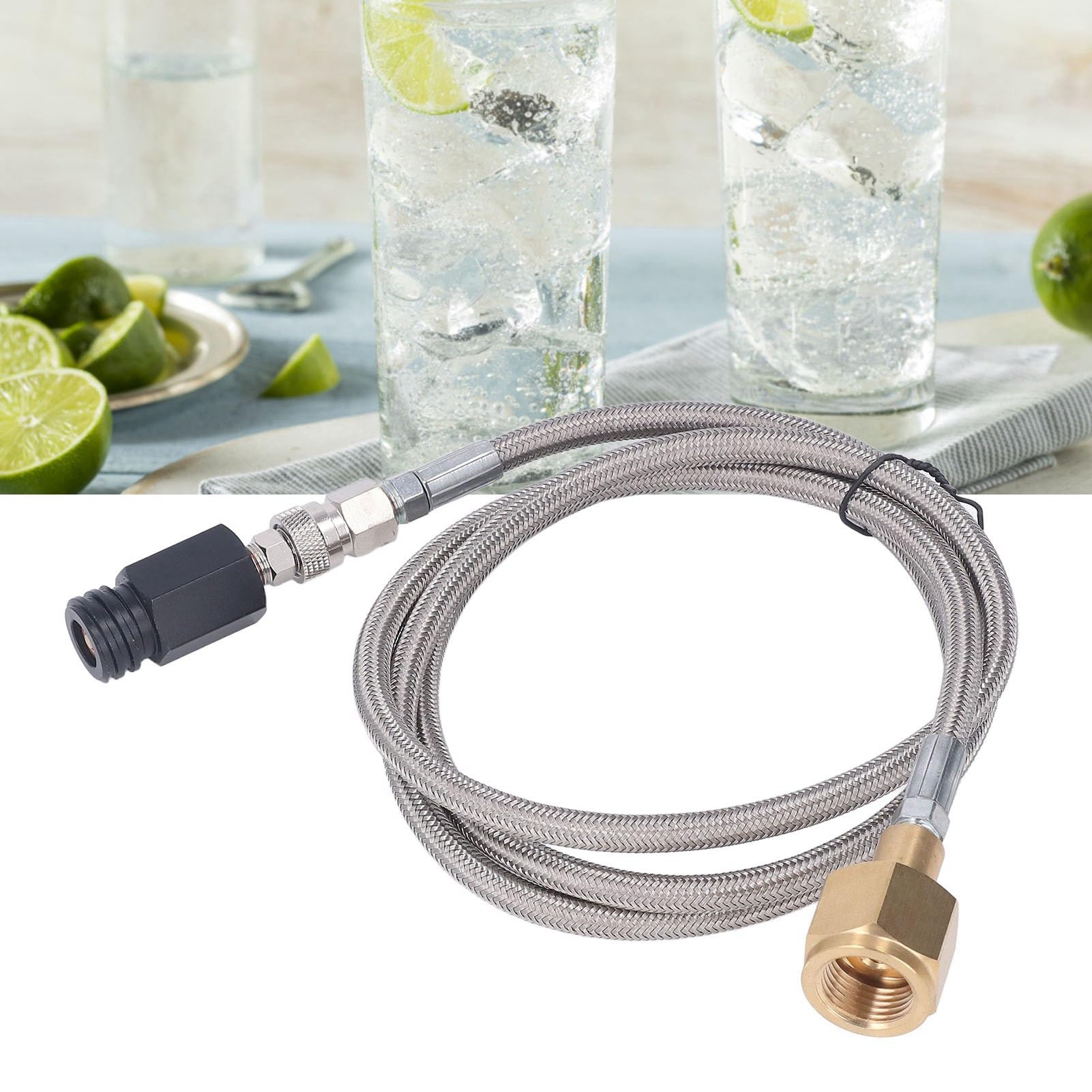 Adapter do napełniania CO2 PolyGen z 60-calowym wężem wysokociśnieniowym, złącze CGA320 do maszyny do napełniania napojów gazowanych ze zbiorników 5 funtów, 20 funtów i 50 funtów (Wąż ze stali
