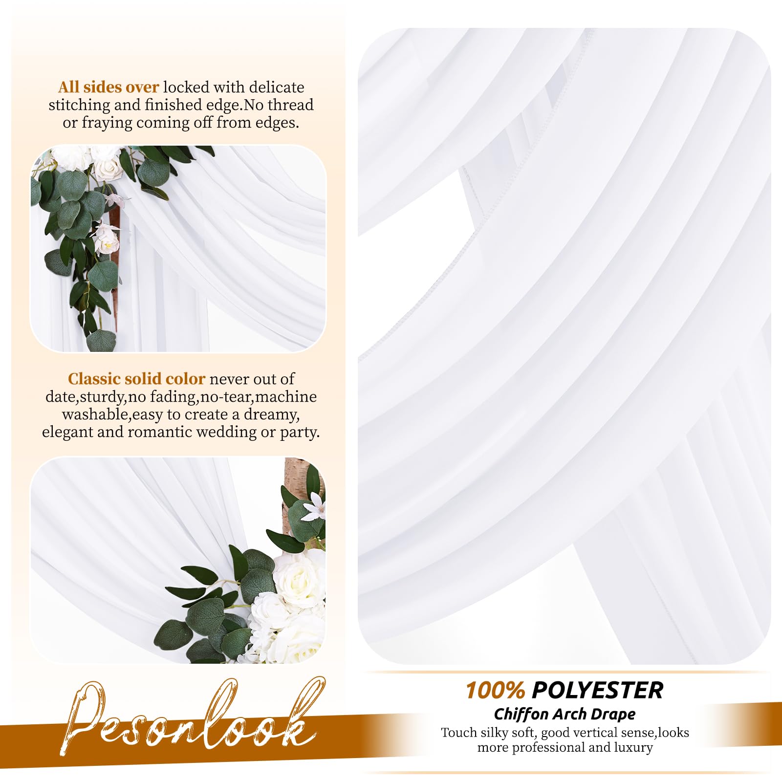 Showgeous Bruiloft Boog Draperen 4 Panelen 73 x 610 cm Crème Wit Chiffon Stof Draperie voor Ceremonie Plafond Decoraties Pure Achtergrond Gordijnen