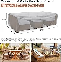 Vista 2 de Funda para juego de muebles de patio, impermeable, Mrrihand, juego de fundas para sofá seccional al aire libre, resistente 600D, juego de fundas