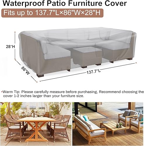 Miniatura 2 de Funda para juego de muebles de patio, impermeable, Mrrihand, juego de fundas para sofá seccional al aire libre, resistente 600D, juego de fundas