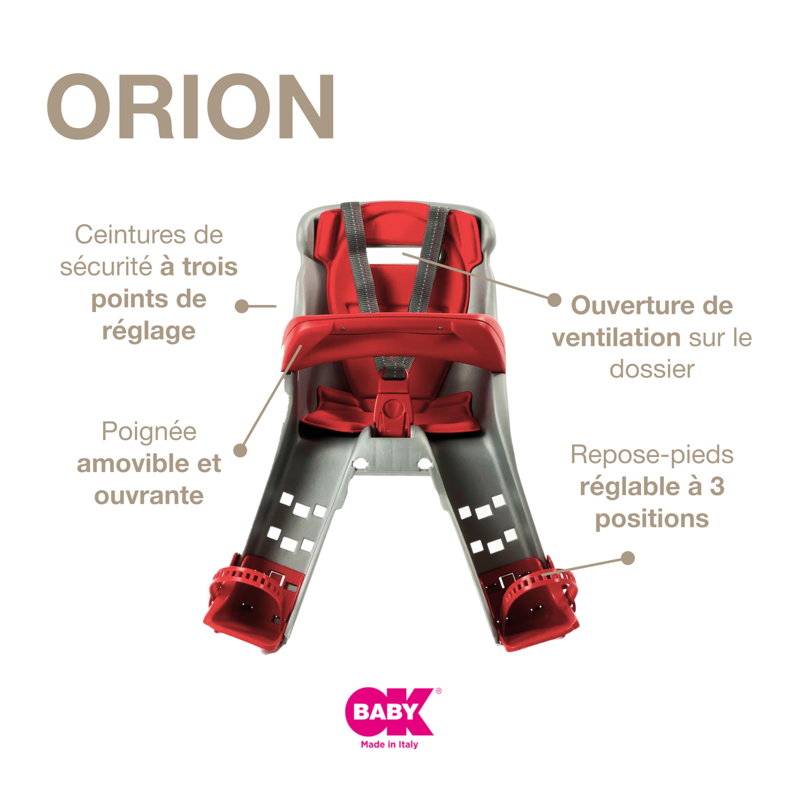 OKBABY Orion Siège enfant avant sécurité vélo 7/8 mois 15 kg bleu