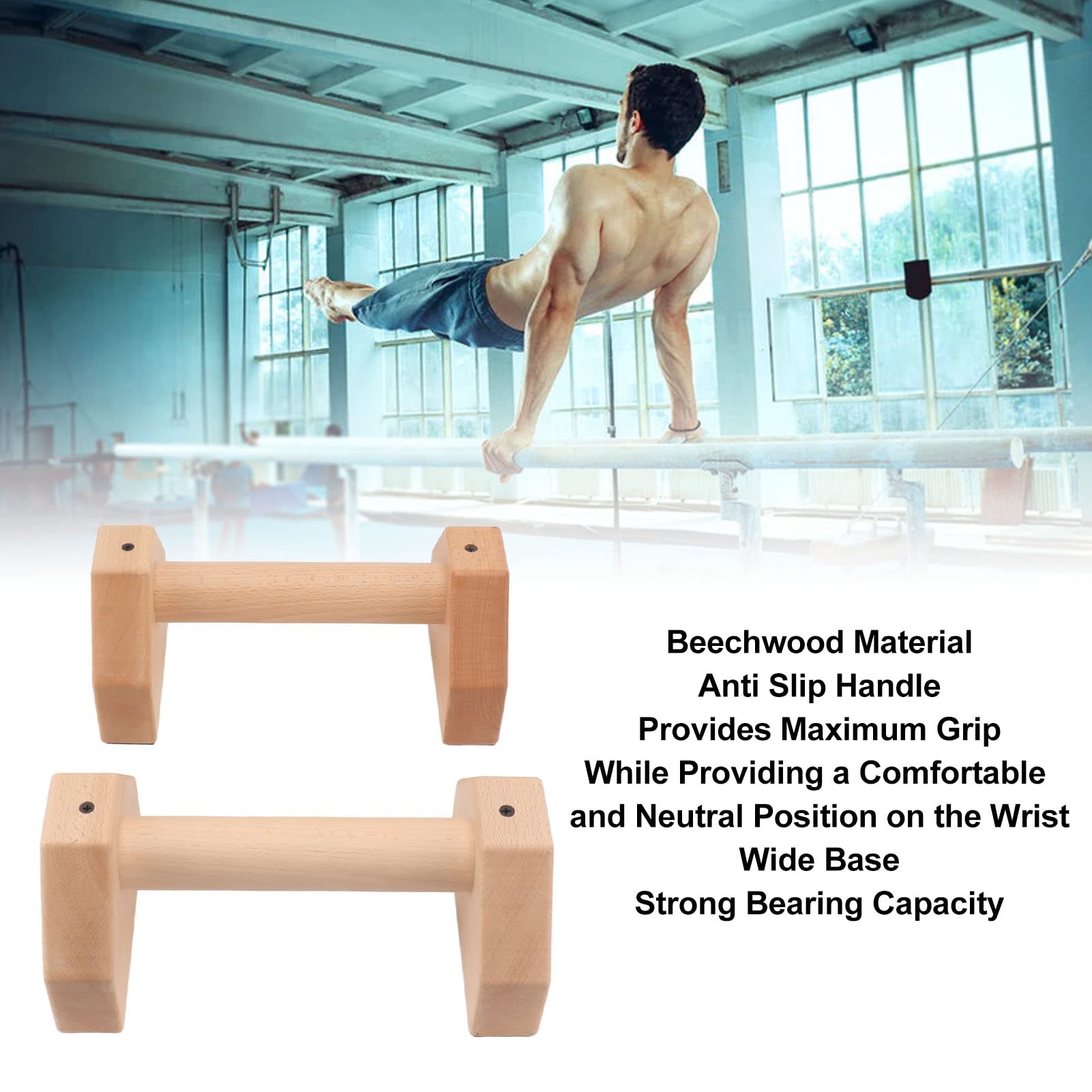 HERCHR 2PCS Push up Bar Wood, Push up Handles for Floor Parallettes Bars Pull up Dip Station Calisthenics Equipment Push up Wrist Support(30CM)
