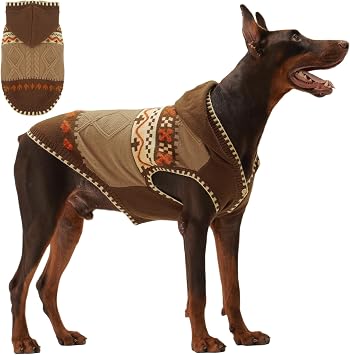 XXL Dog Sweater with Hood, Fair Isle Knit Pullover Dog Sweater for Winter