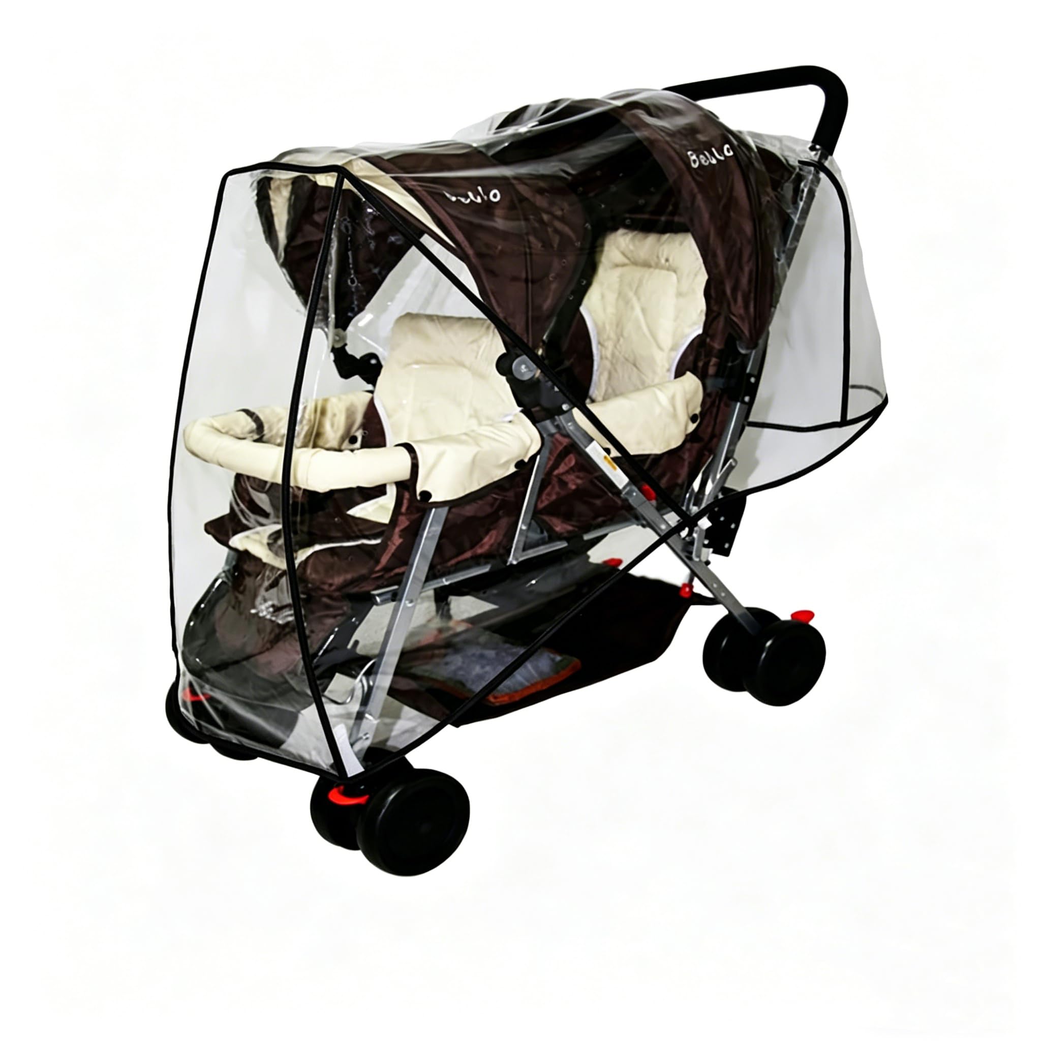 Stroller Raincover for Twins Baby Side by Side Pushchair Rain Cover Double Tandem Stroller Weather Shield Double Rain Cover for Pushchair Pram Buggy Clear PVC Rain Cover Travel (Black Border B)