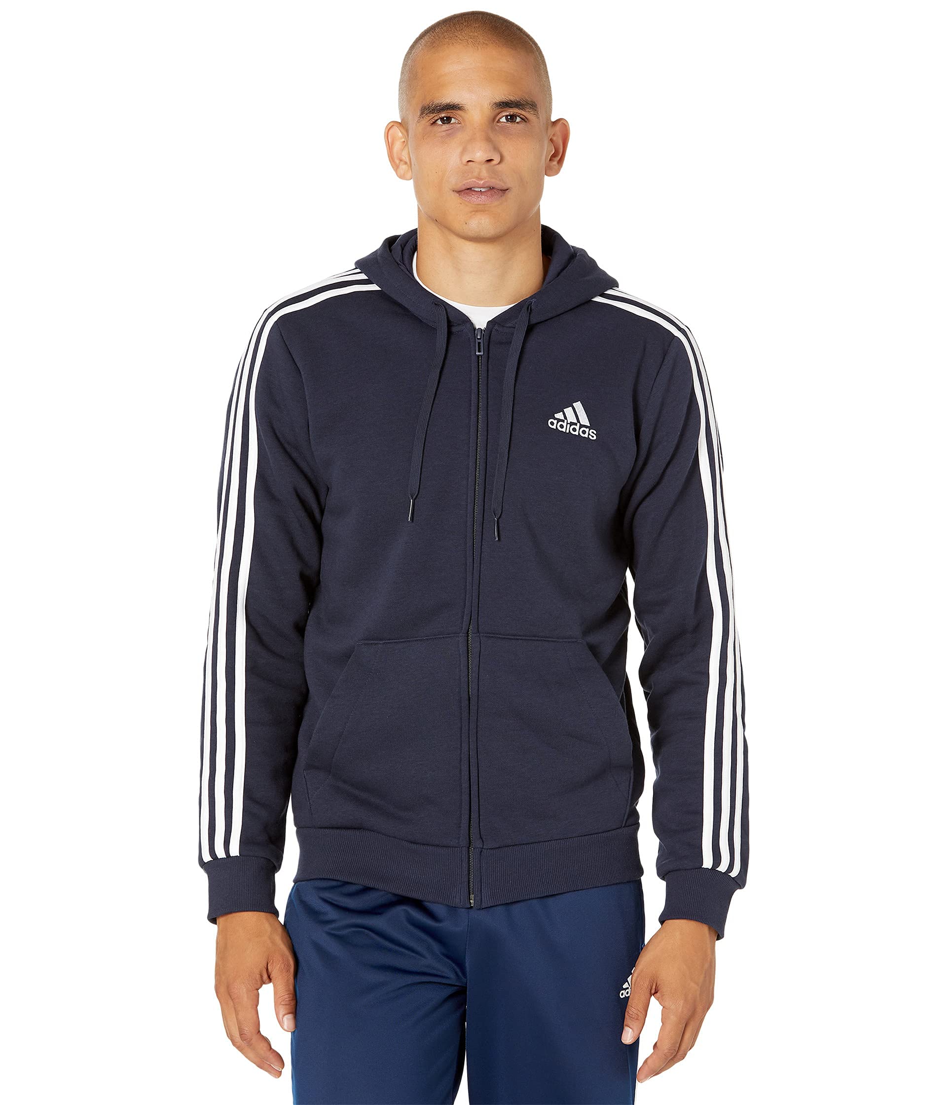 adidas mens Essentials 3-stripes Fleece Full Zip Hoodie, Legend Ink, M