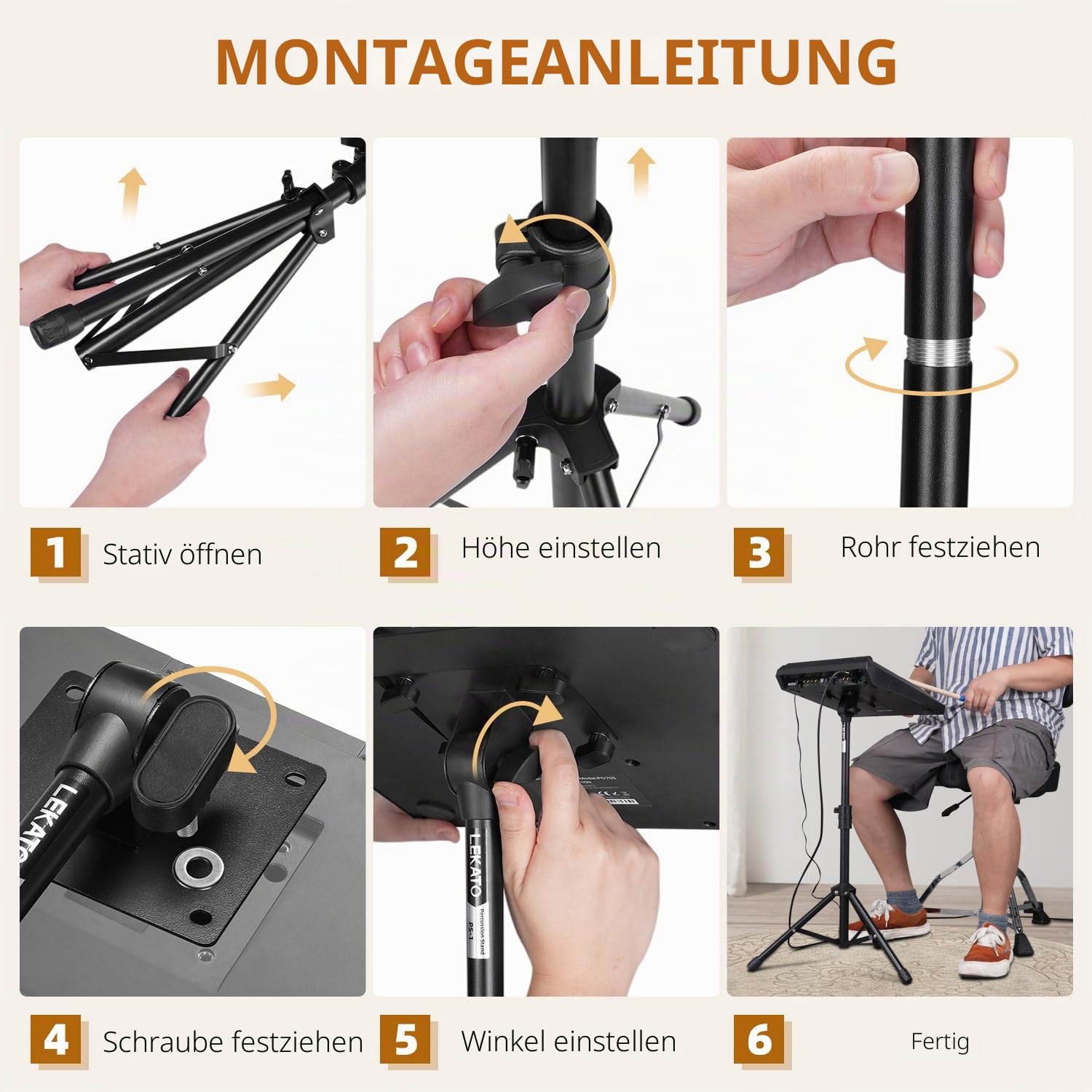 LEKATO Elektronischer Montageständer mit Platte, Drum Pad Stand Percussion Instrument Halter für Drum Sample Pads und Multi Percussion Pads