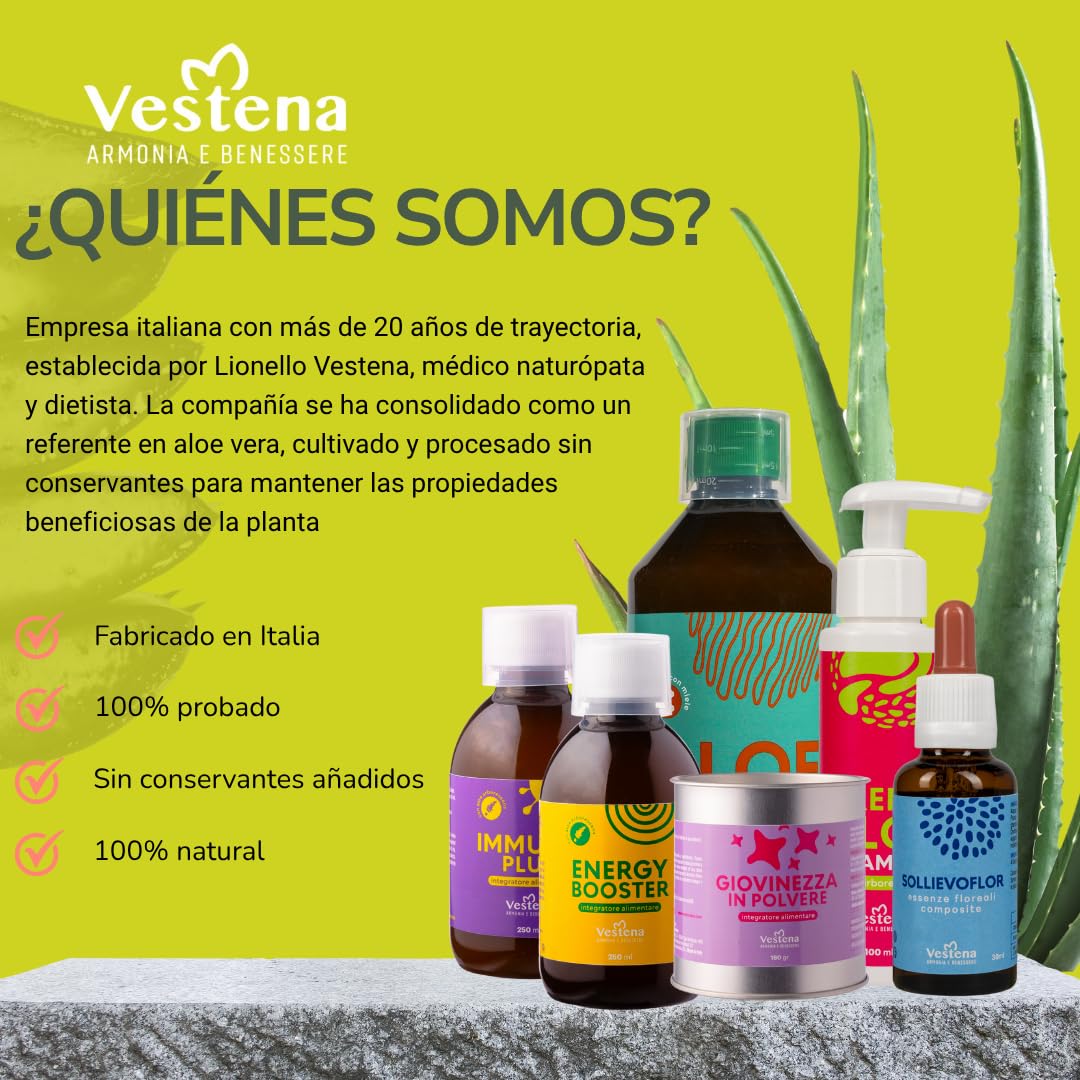Vestena - Aloe Arborescens 100% Puro y Natural con Miel, Receta del Padre Zago. Jugo Detox Natural para Hígado e Intestino, Drenaje Potente - 500 ml - Made in Italy