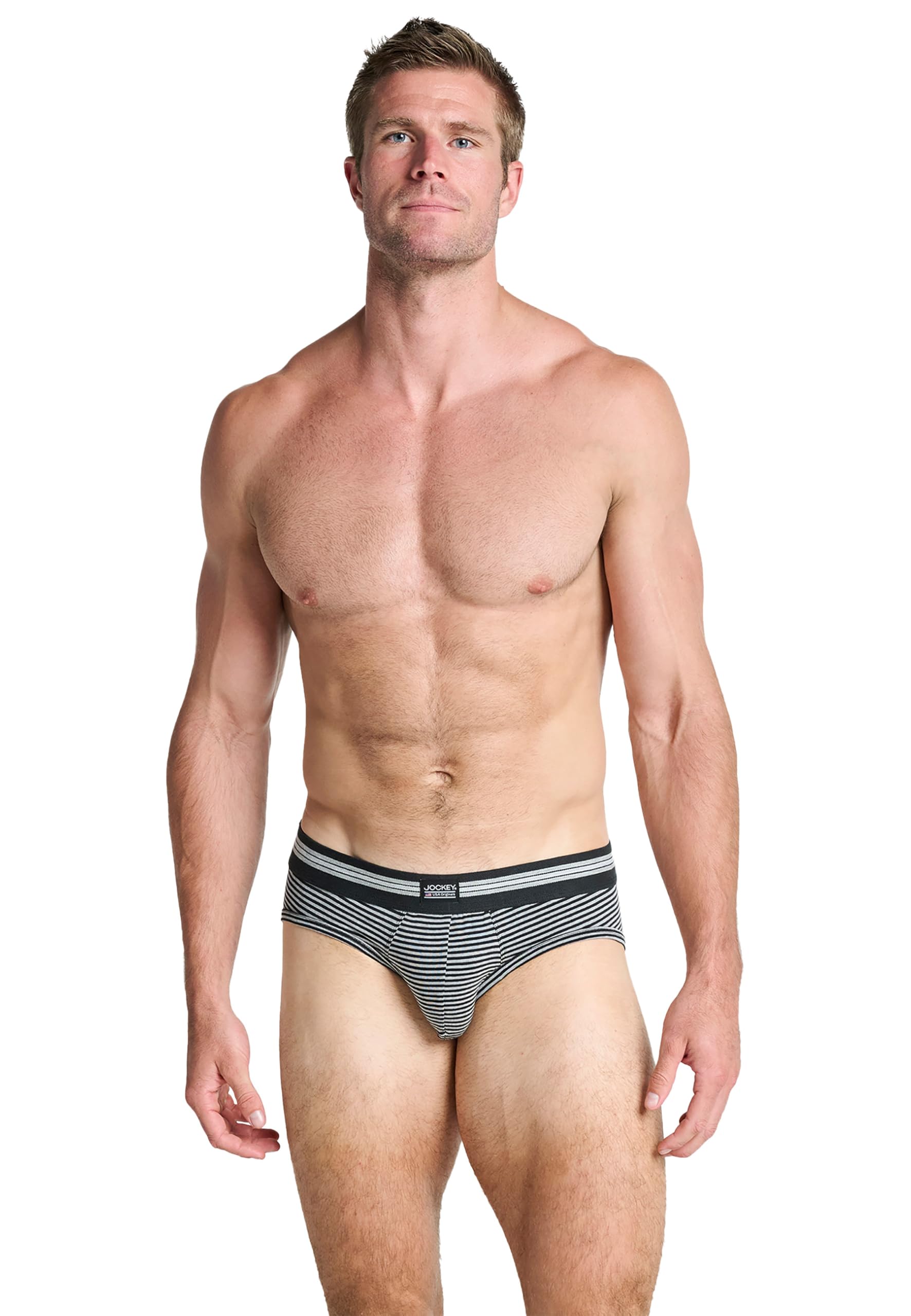Jockey Men's Cotton Stretch Brief - 3 Pack, Black Stripe, 2XL