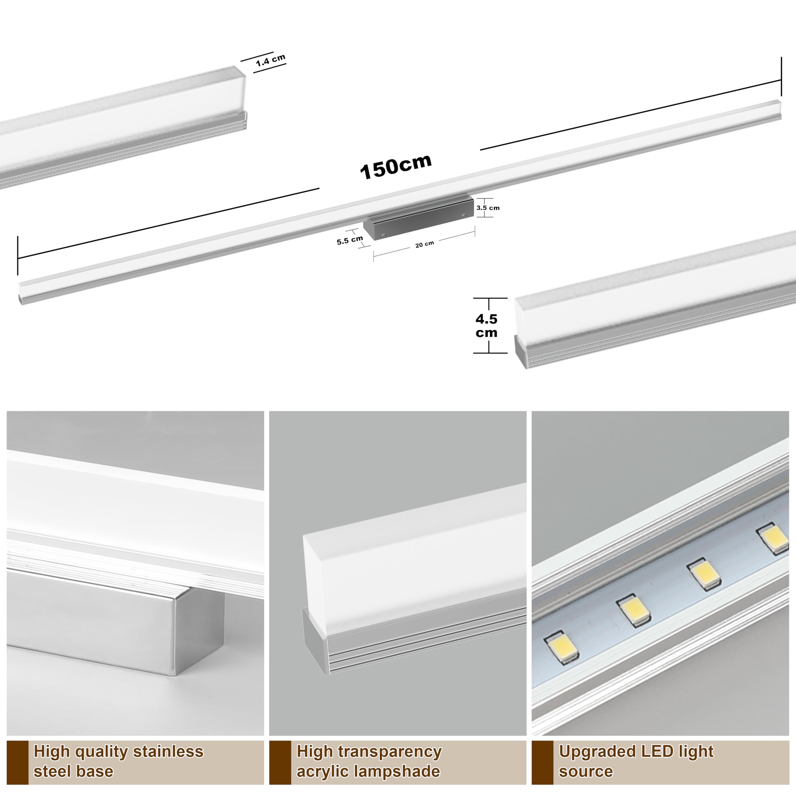 LED Spiegelleuchte Badezimmer 150CM IP44 Kaltes Weiß 6000K 36W Wandleuchte
