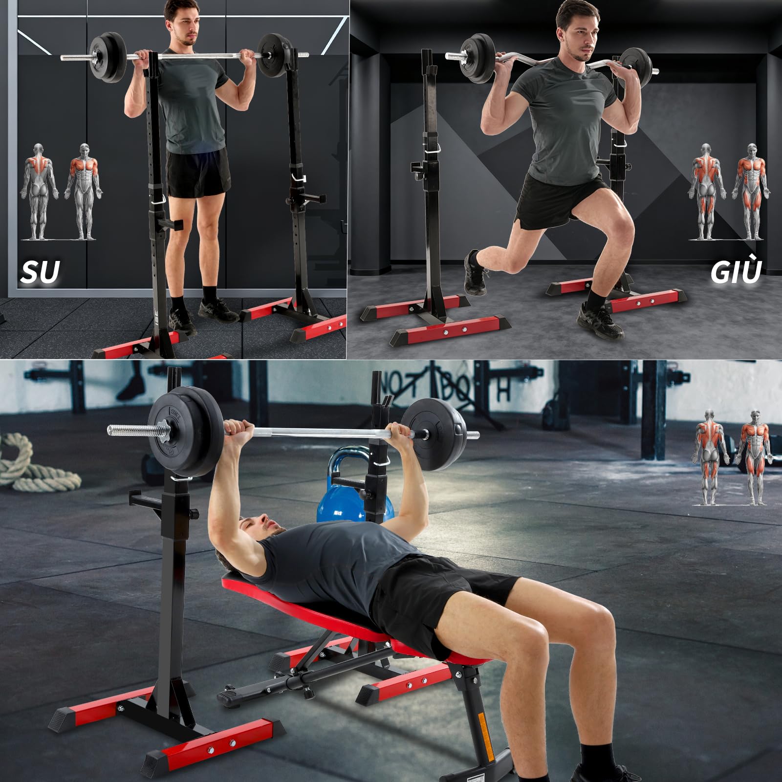 ISE Supporto Bilanciere per Casa, Porta Bilanciere Rack Multifunzione Palestra Rastrelliera Squat Rack con Altezza Regolabile per Panca
