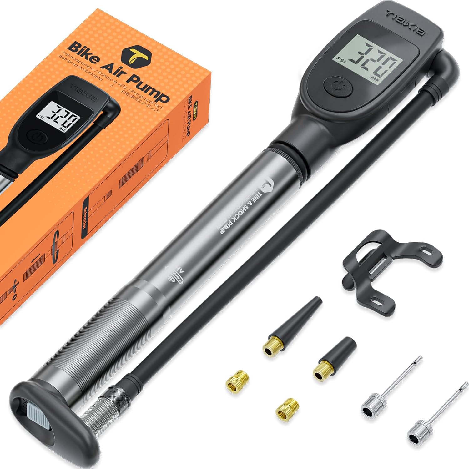 Tiakia High Pressure Shock Pump with Digital Pressure Gauge for Air Front Fork & Rear Suspension, Portable Bike Pump Aluminum Bicycle Tire Inflator Frame Pump Fit Schrader/Presta Road Bike