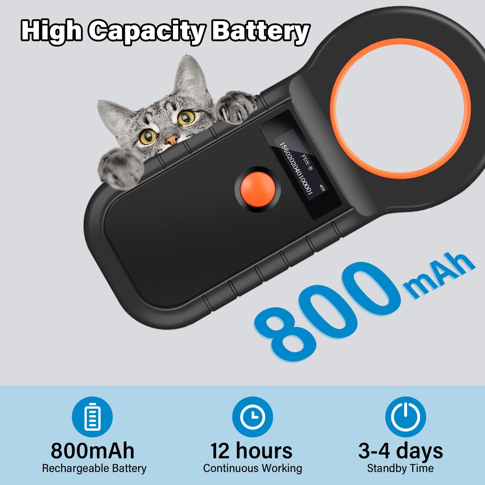 Lecteur de Puces pour Animaux, Lecteur Puce Animaux USB Rechargeable, Chatière à Puce électronique ISO11784/(85) FDX-B/EMID, Lecteur de puces électroniques pour Chiens/Chats(Rouge)