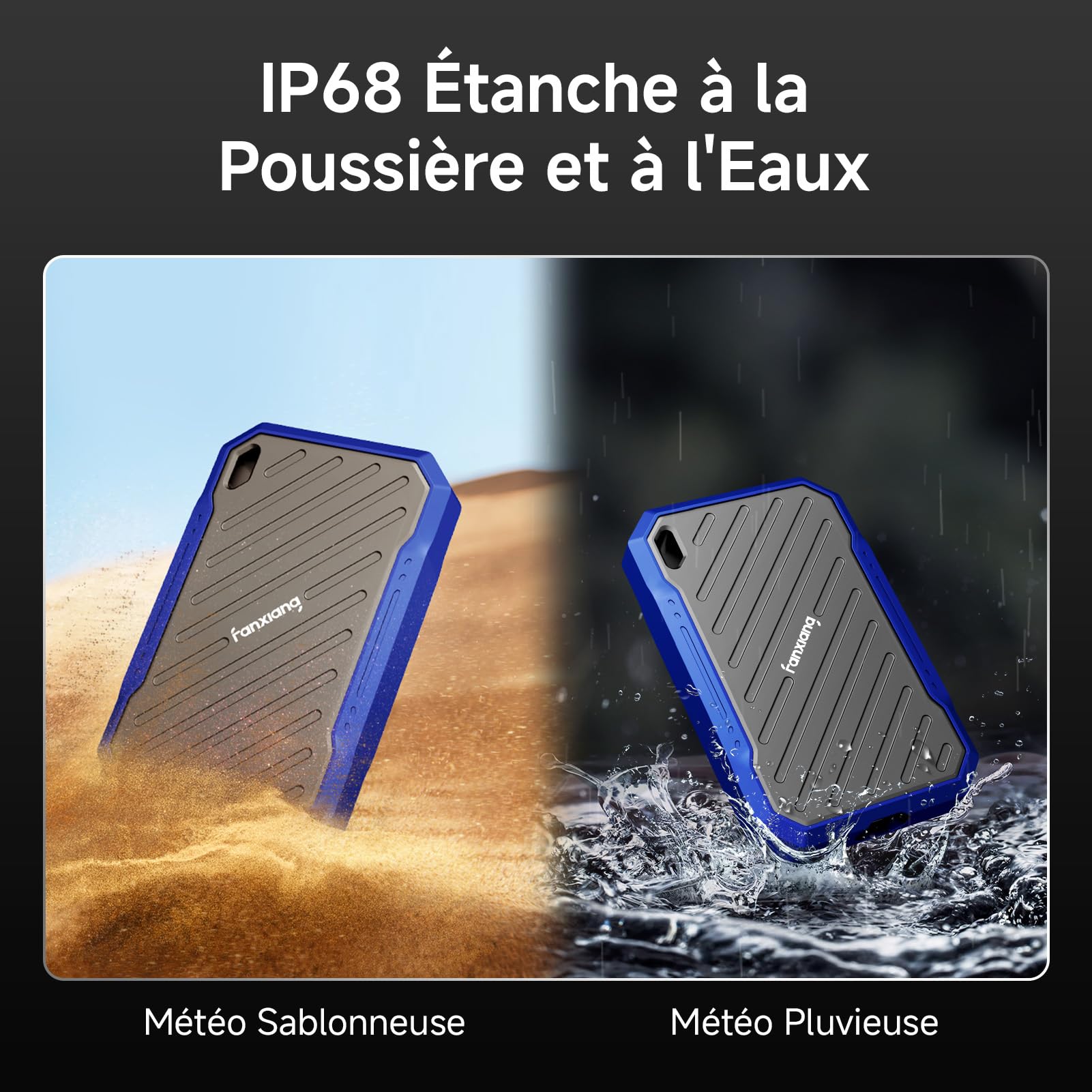 Fanxiang SSD Externe 1To USB 3.2 Gen 2x2 Type-C IP68 Étanche Antichoc Portable PS2100