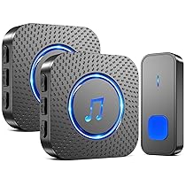 SURFOU Campanello Senza Fili da Esterno Interno, Campanello Casa Wireless con 2 Ricevitori, Pulsante a Lunga Distanza di 400m, 55 Suonerie, 5 Volumi Selezionabili, Indicatore LED, Nero