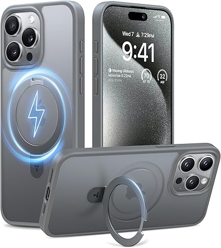 TORRAS Funda magnética Ostand para iPhone 15 Pro Max, prueba de caídas de grado militar compatible con MagSafe Soporte integrado translúcido con