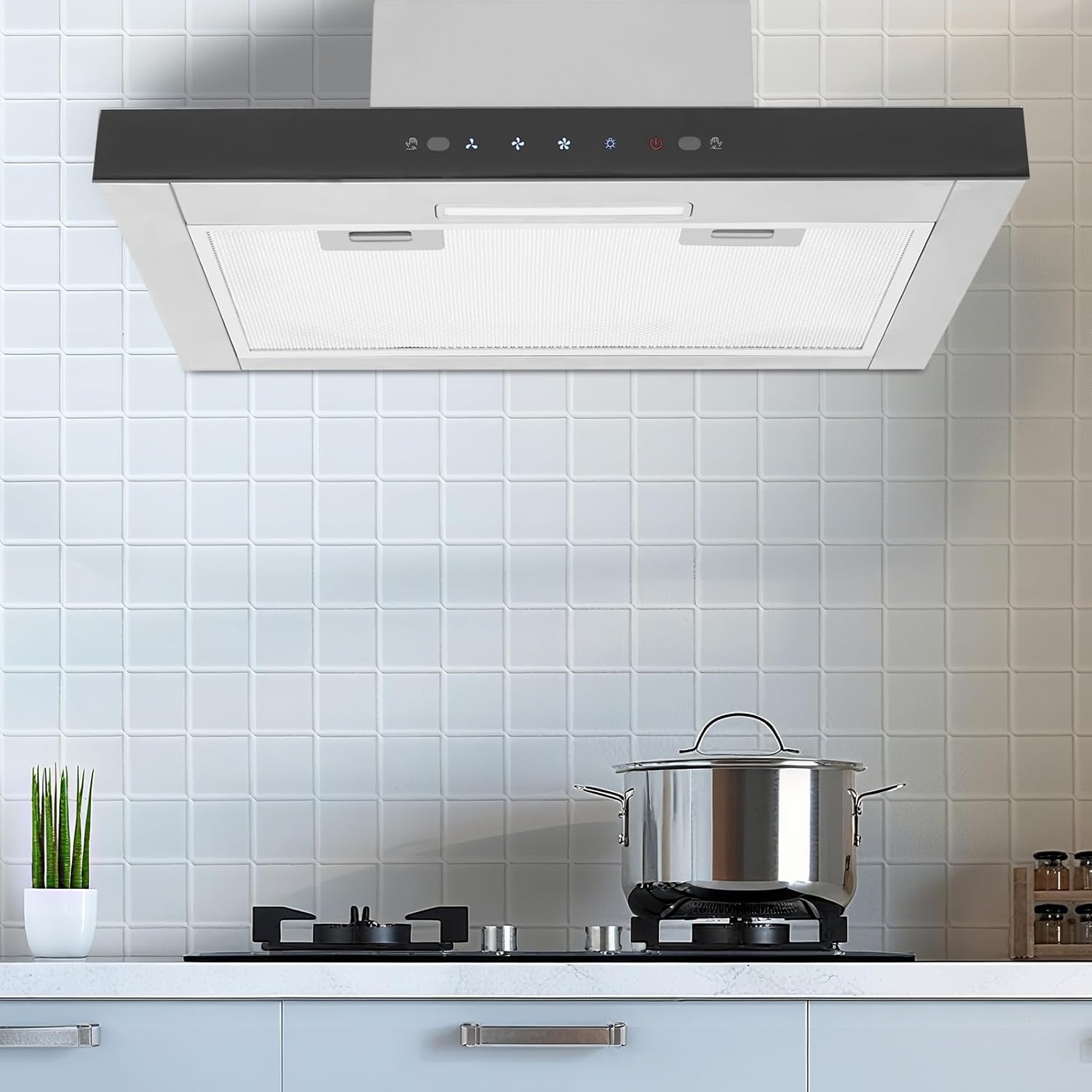 24" W Under Cabinet Wall Mount Range Hood, Stainless Steel Exhaust Fan Kitchen Stove Vent Hood | Adjustable 3-Speed | 350 CFM | LED Light | Touch Control | Gesture Sensing | Low Noise＜55dB