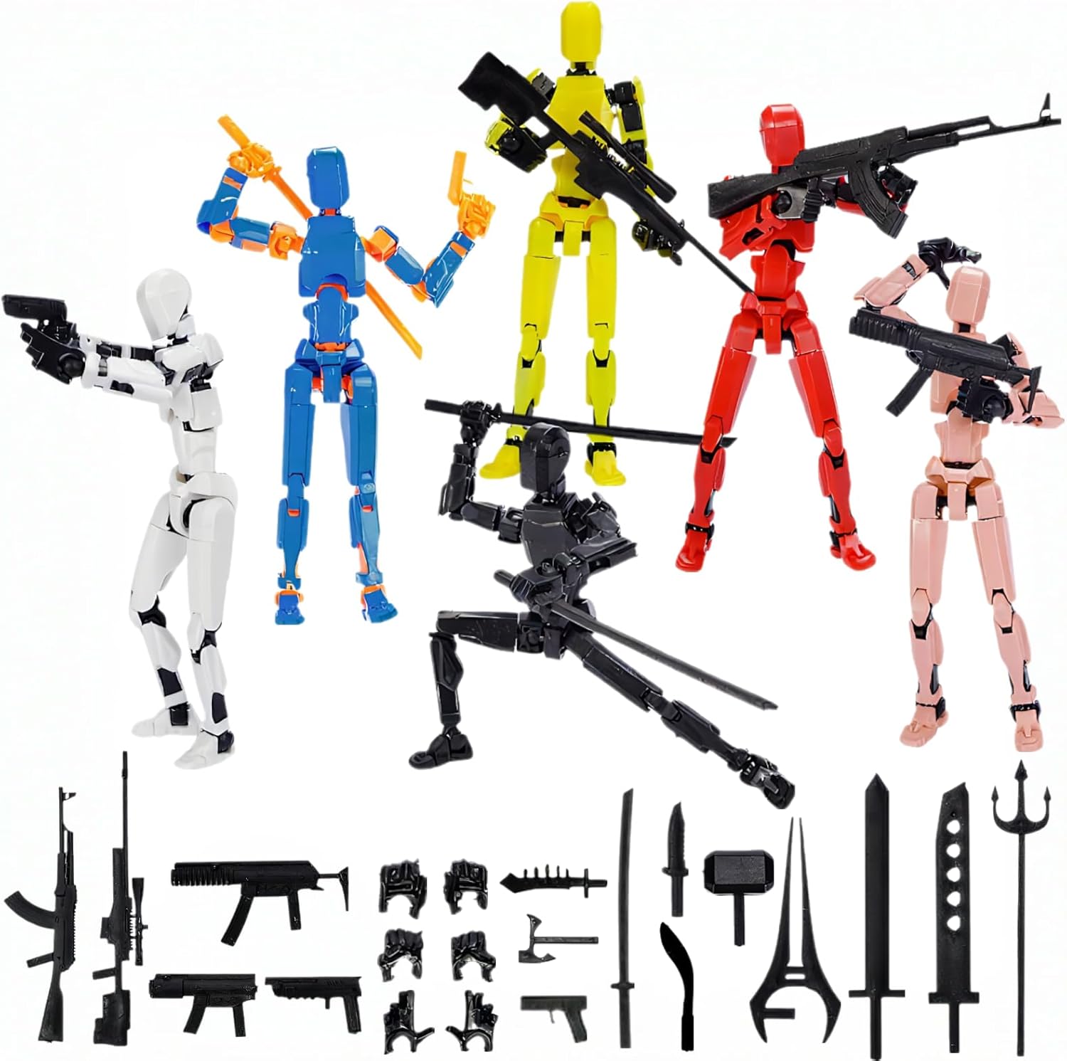 6 Packs T13 Action Figure Set (Assembly Completed), 3D Printed Multi-Jointed Movable Dummy 13，Titan13 Action Figure, Action Figure Desktop Decorations for Game Lovers Toy, Christmas Birthday Gift