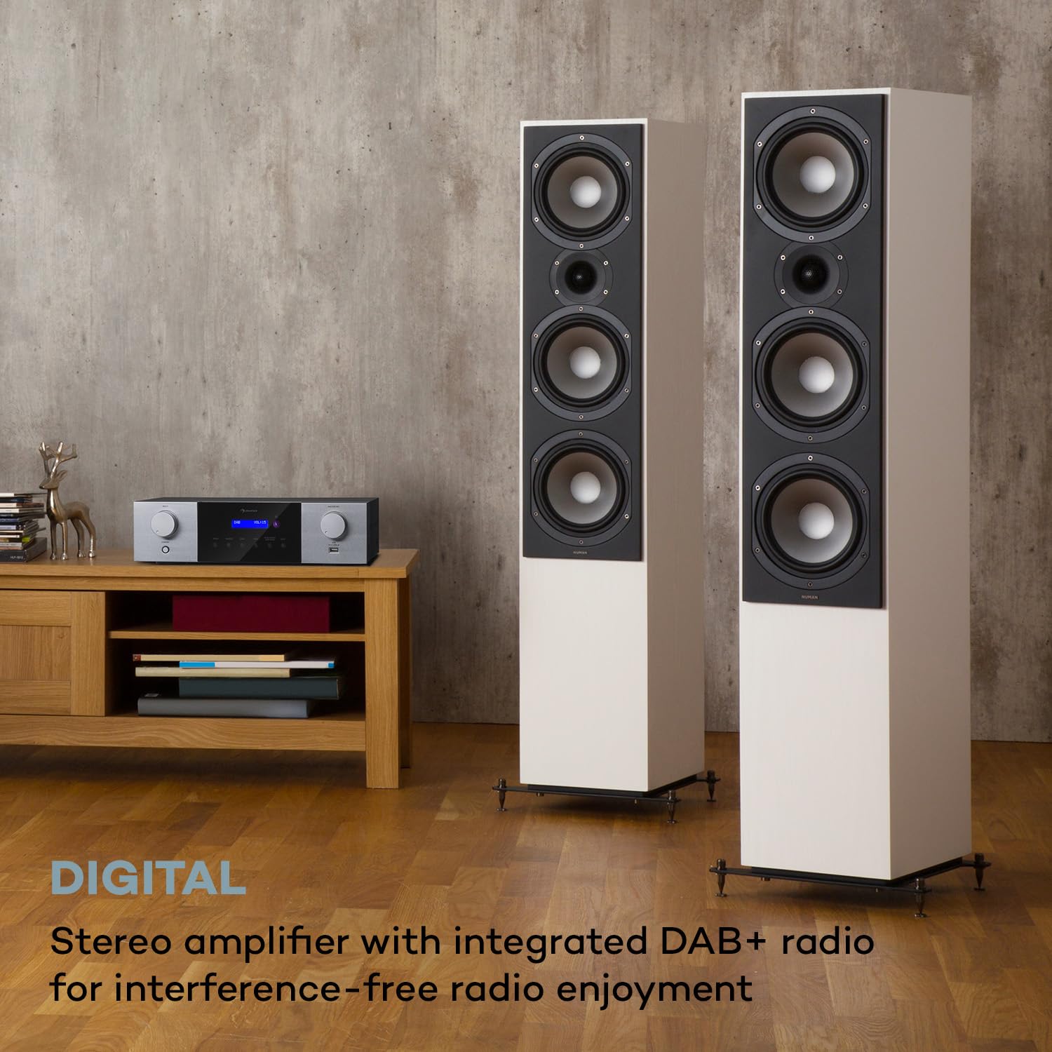 Auna AMP-4000 Dab Amplificador estéreo HiFi, Radio Dab+, Amplificador estéreo, USB, Mando a Distancia, con Pantalla LED, HiFi, Negro-Blanco