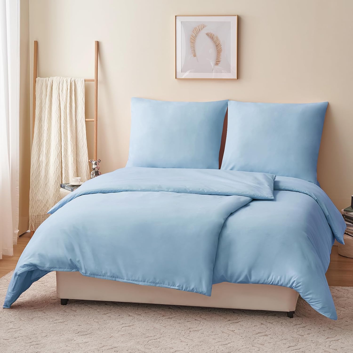 RUIKASI Bed Linen, 135 x 200 cm, 4 Pieces, Blue, Duvet Cover, Set of 2, Light Blue, with Pillowcases, Microfibre Bedding Set, with Zip, Soft and Non-Iron 03 - Light Blue 4 pieces: 2x 135 x 200 inches + 2x 80 x 80 inches