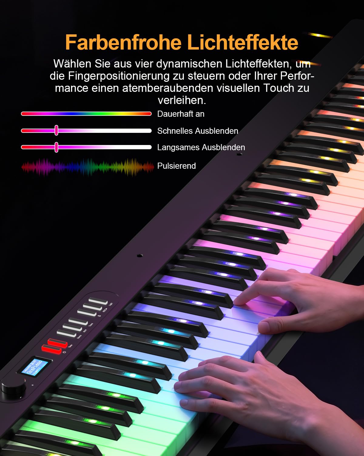 Pianoforte digitale pieghevole, 88 tasti, tastiera semiponderata con tasti luminosi colorati, Bluetooth MIDI E, tastiera portatile per principianti, adulti e bambini