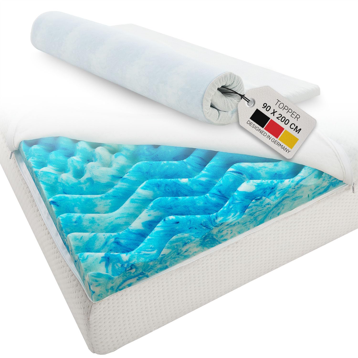 Juskys Topper 90x200 cm aus Memoryschaum – 7-Zonen orthopädisch, atmungsaktiv, 7 cm Höhe, H2–H3, waschbarer Bezug