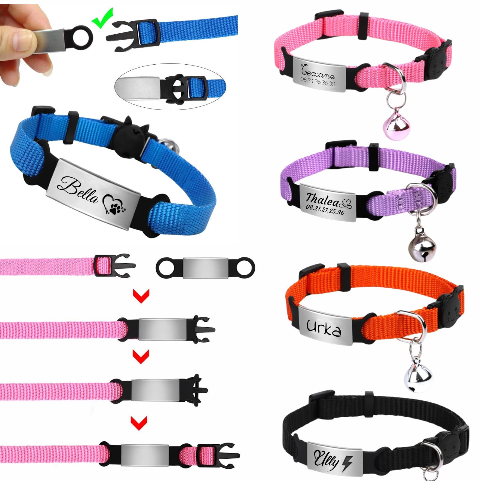 COLLIER PERSONNALISÉ POUR Chat Nom Gravé Étiquette D'identification